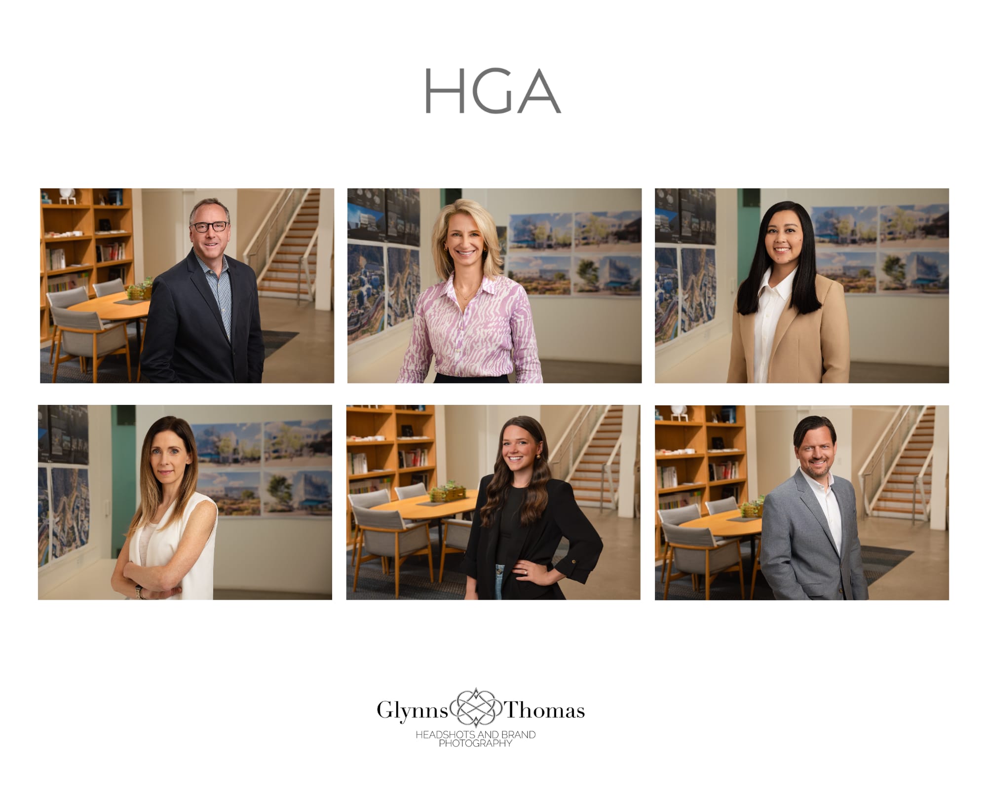 company headshots with the office as a blurred background