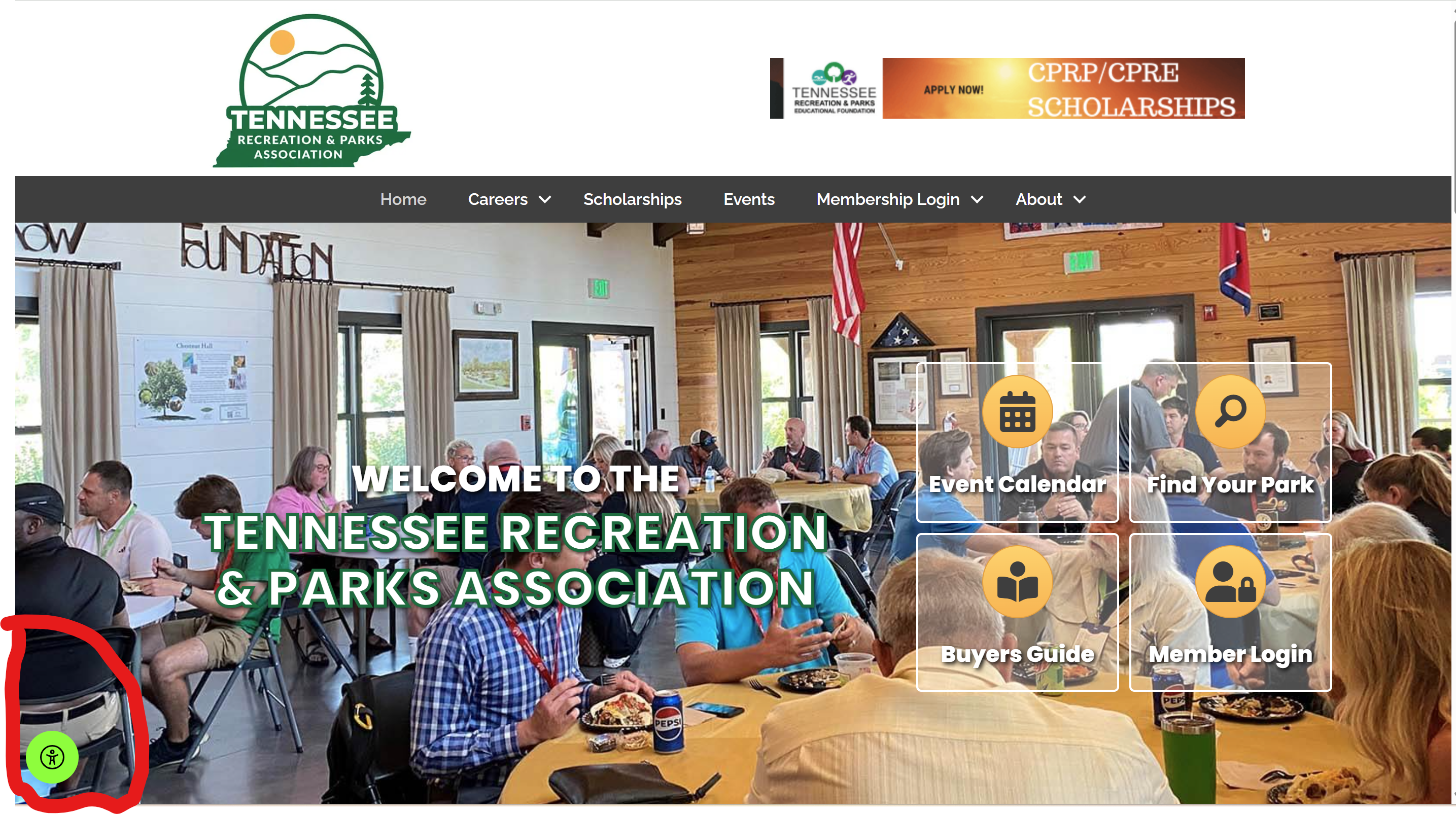Screen shot of the TRPA Website showing the accessibility icon