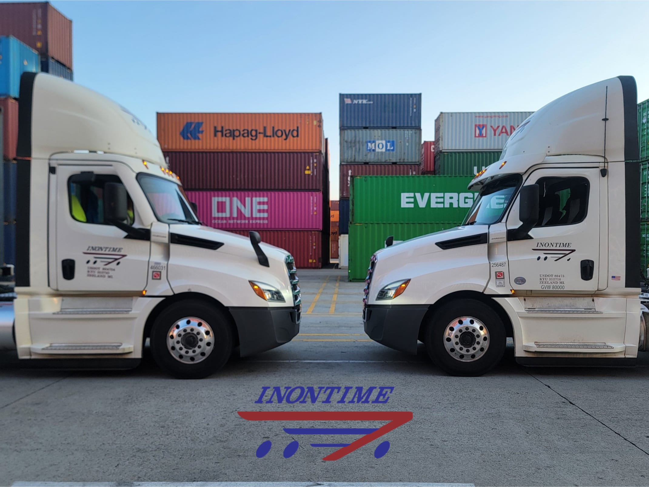 Inontime container shipping trucks