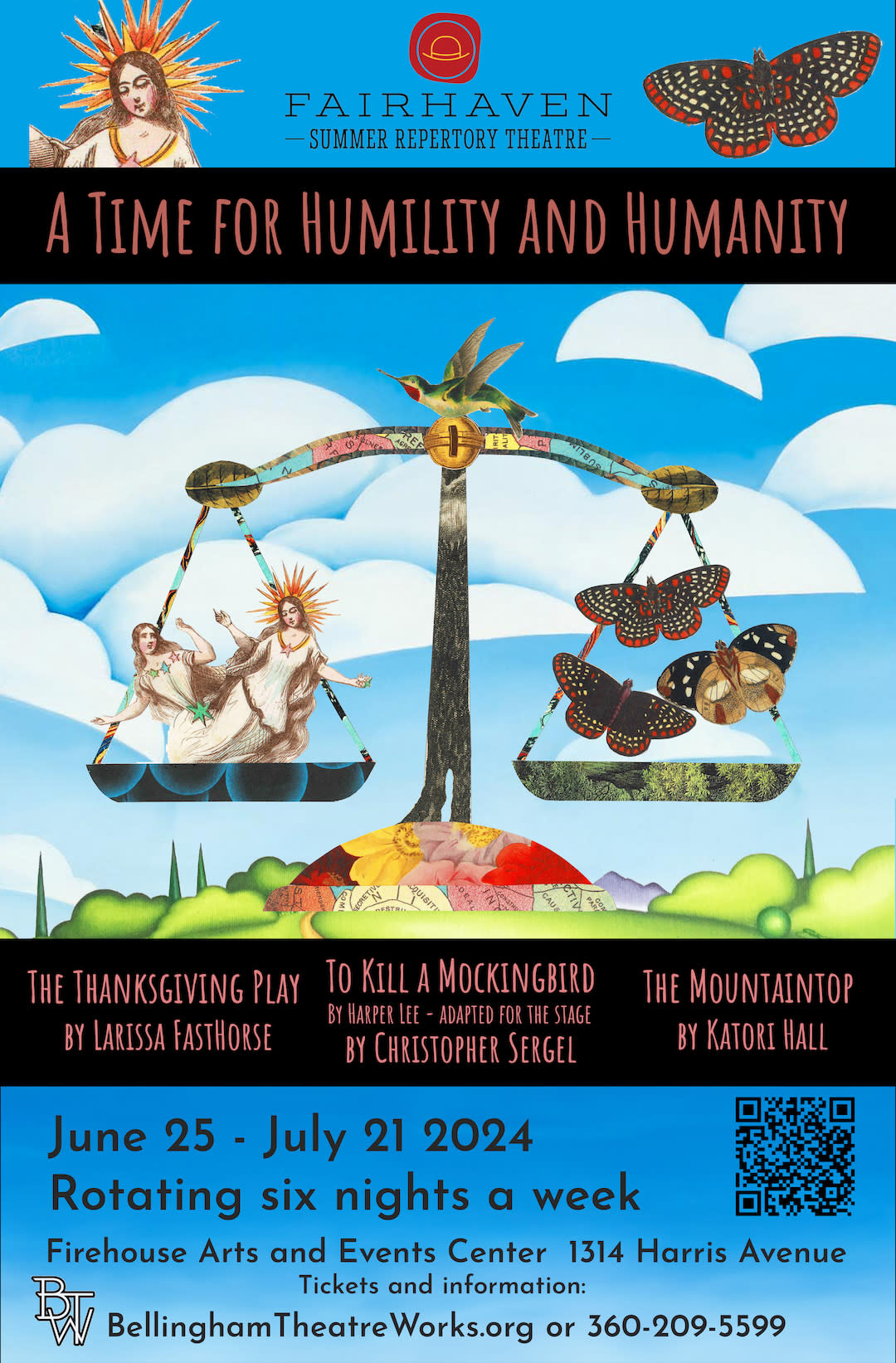 The scales of justice on poster for Fairhaven Summer Repertory Theatre