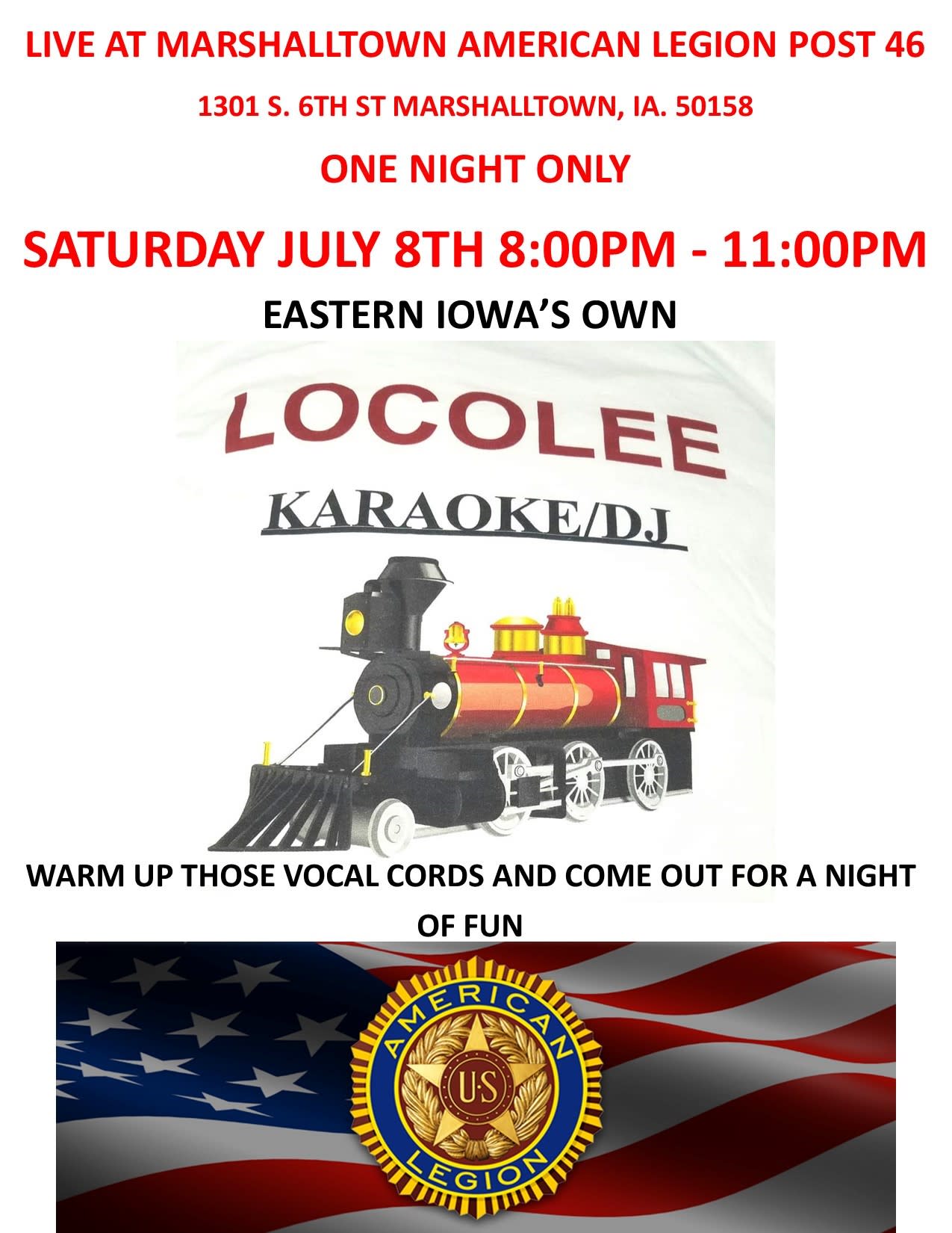 KARAOKE Marshalltown American Legion Post 46 Marshalltown Area