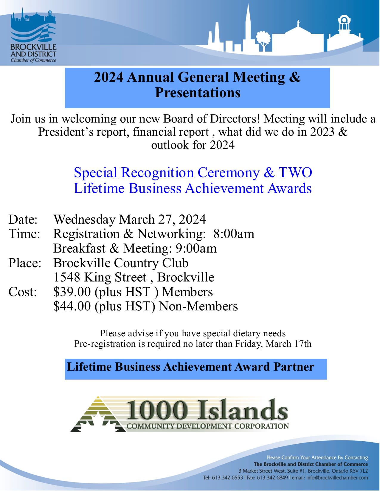 Annual General Meeting and 2024 Lifetime Achievement Award Brockville