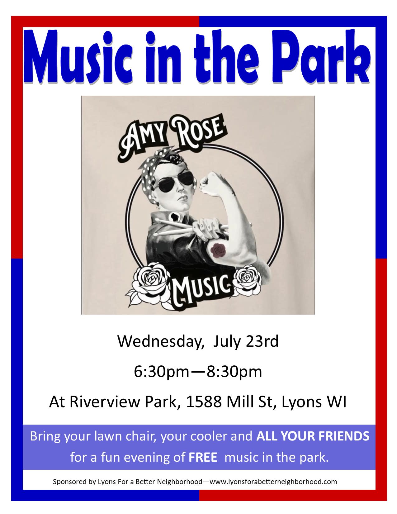 amy rose music in the park flier lyons wi