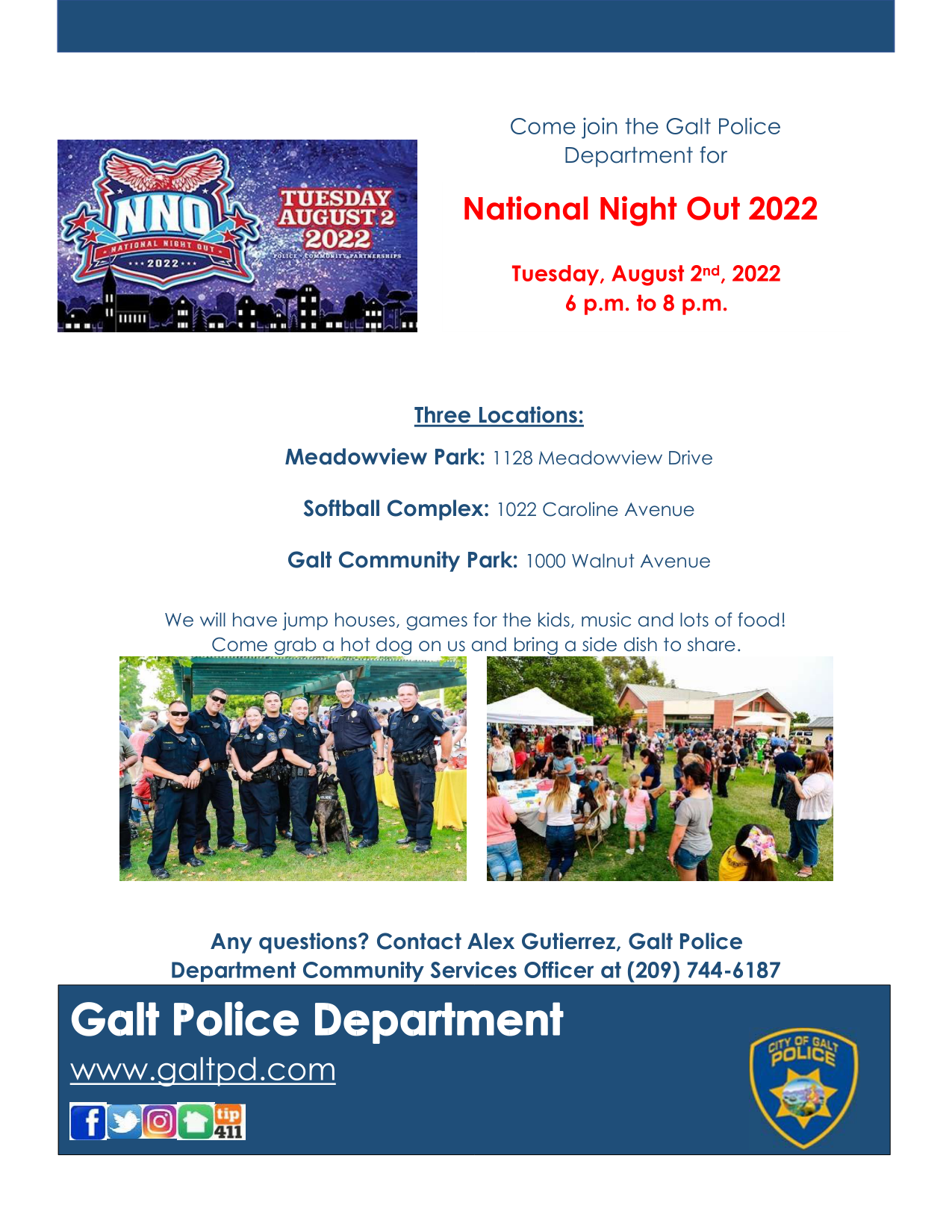 National Night Out Galt flyer - Aug 2 2022