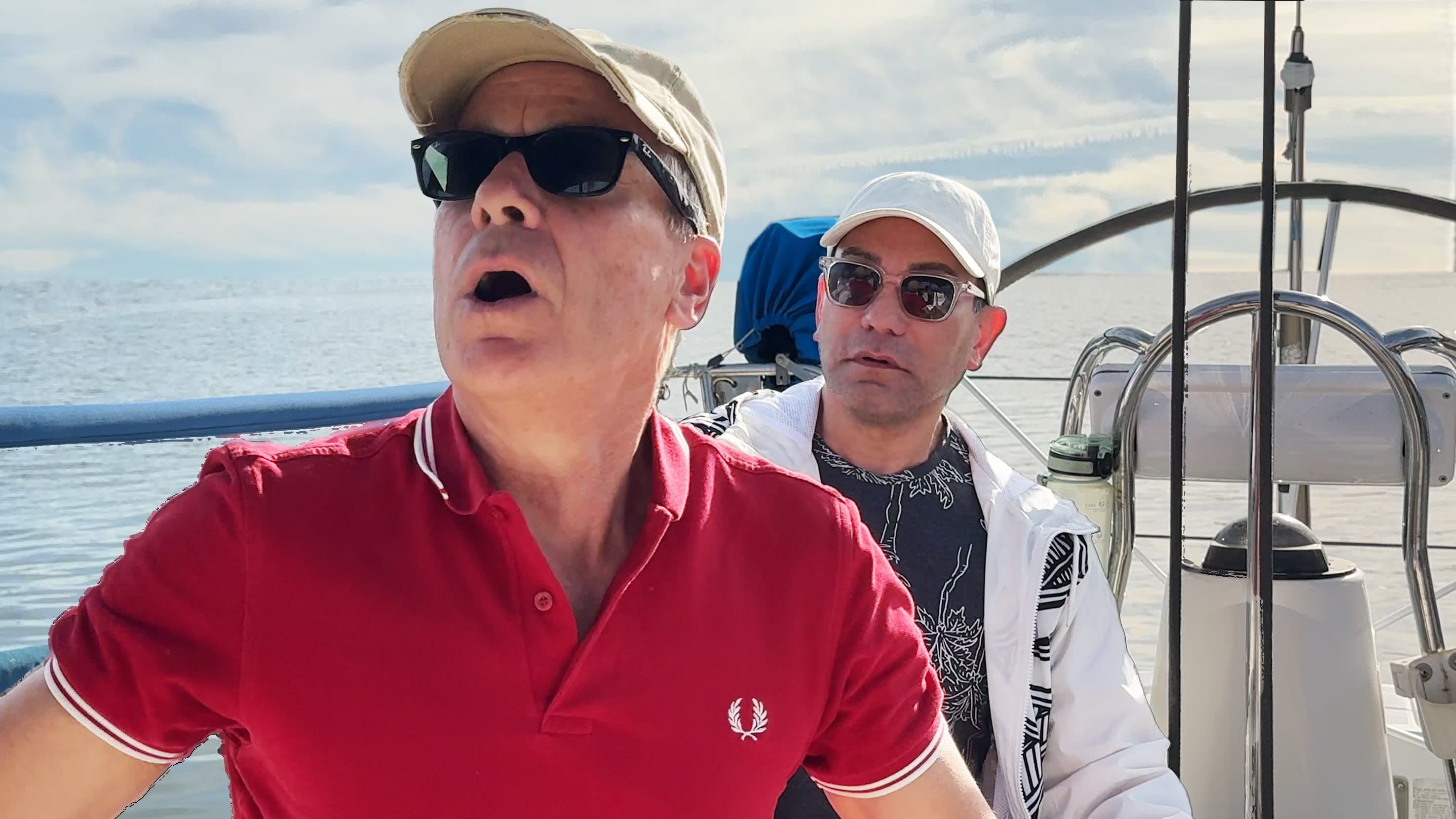 Pictured left to right: John Fisher as Danny and Rudy Guerrero as Dennis in PIRATES by John Fisher; photo by Lawrence Dillon.