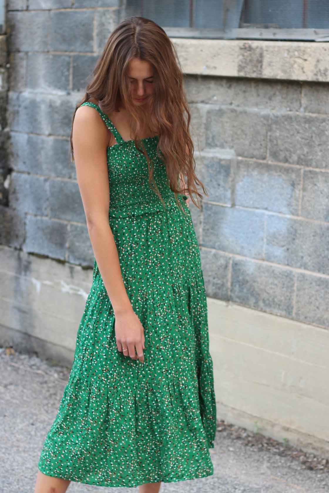 RUCHED GREEN DRESS