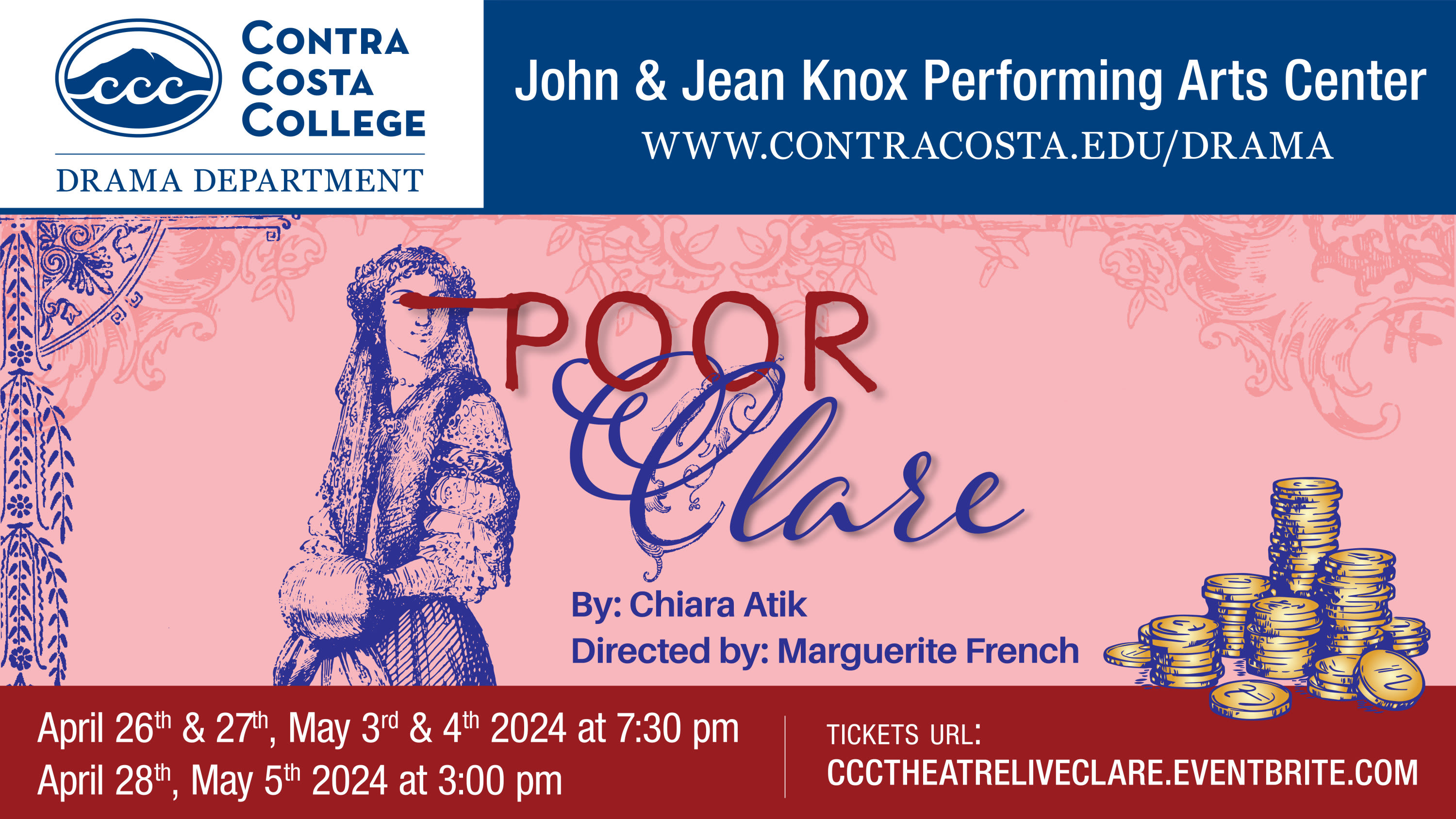 Multiple stacks of coins sit to the right of a blue pencil drawing of a medieval woman