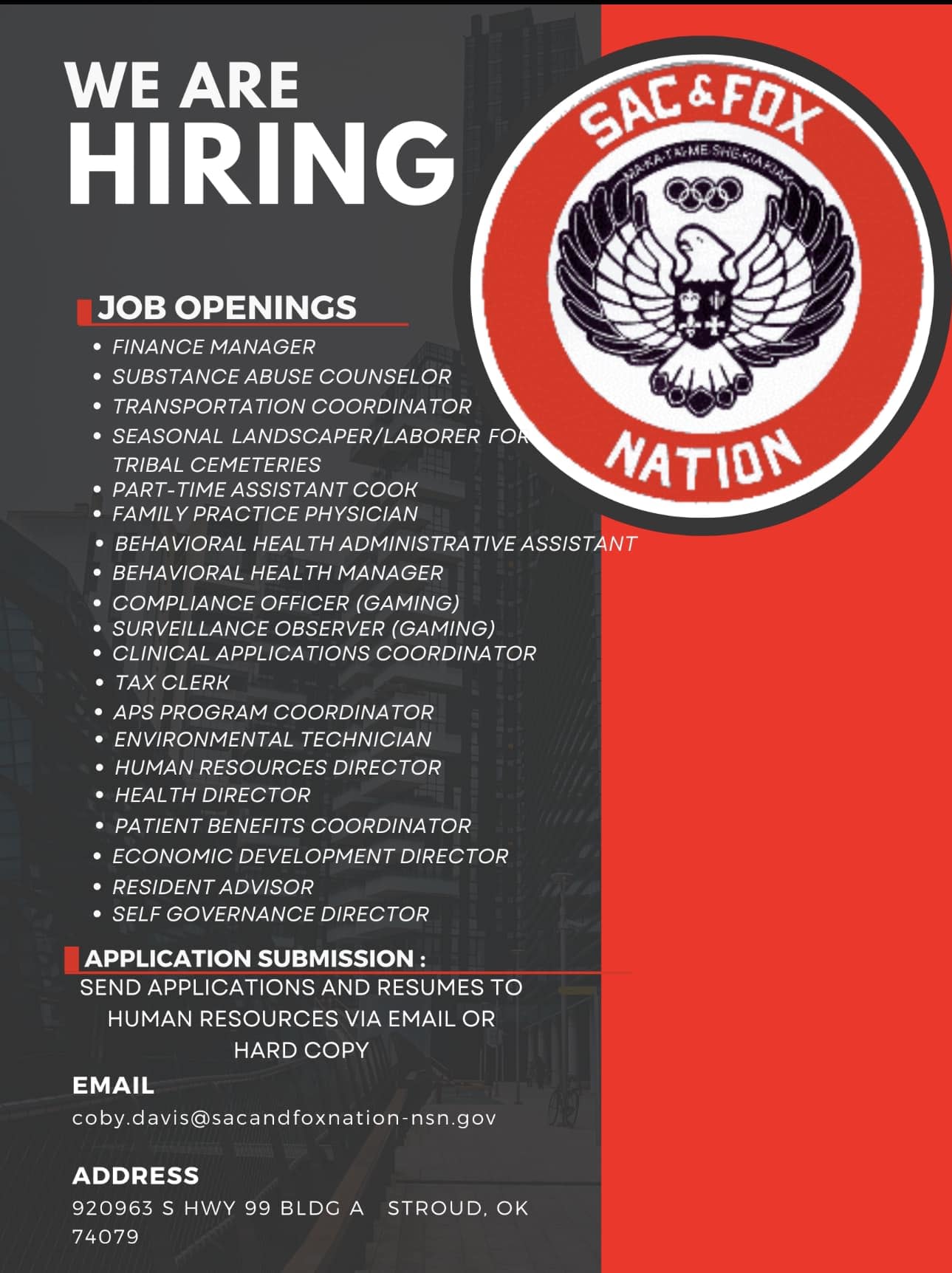 sac and fox nation job openings poster
