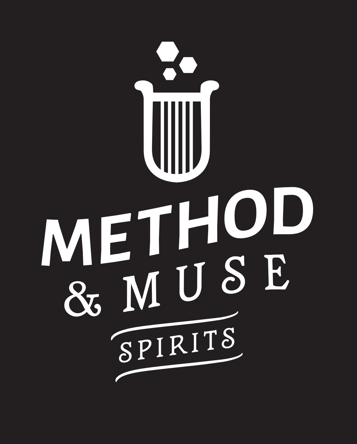 The logo for Method & Muse Spirits - A cross between a lyre and a scientific beaker with the logo beneath it.