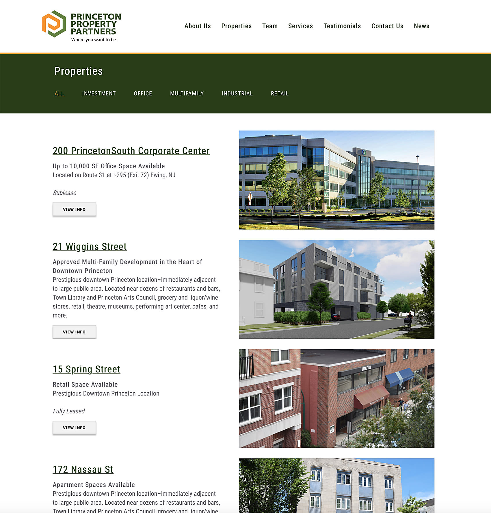 Princeton Property Partners internal property listings page
