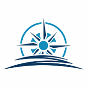 A stylized image of a compass rose partially hidden behind a horizon