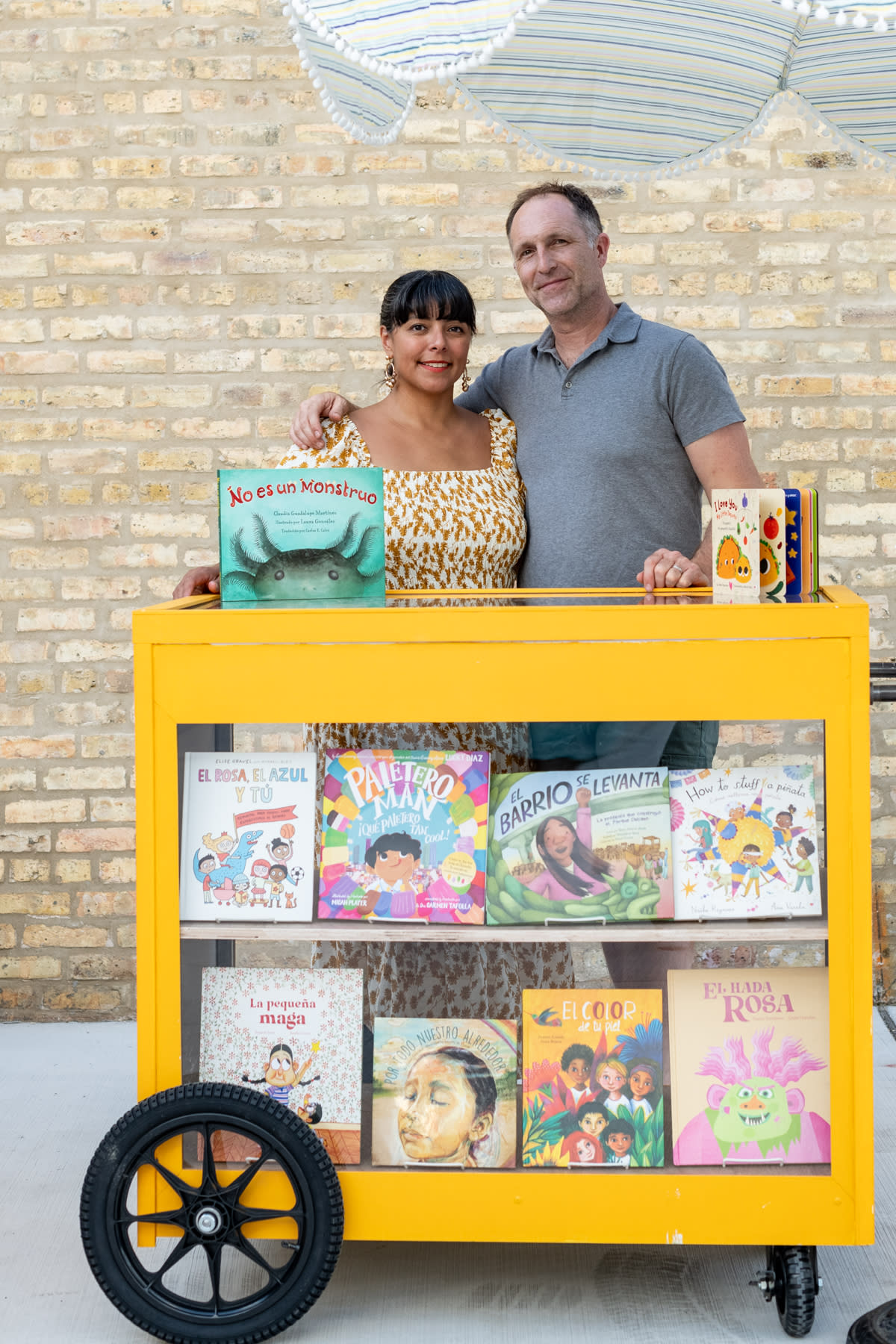book mobile cart and co-founders, Nina D. Sanchez and Michael Wren