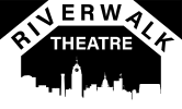 Black and White Logo that says Riverwalk Theatre with an image of the Lansing Skyline