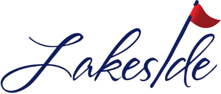 Blue Lakeside Golf Logo with red flag replacing the i