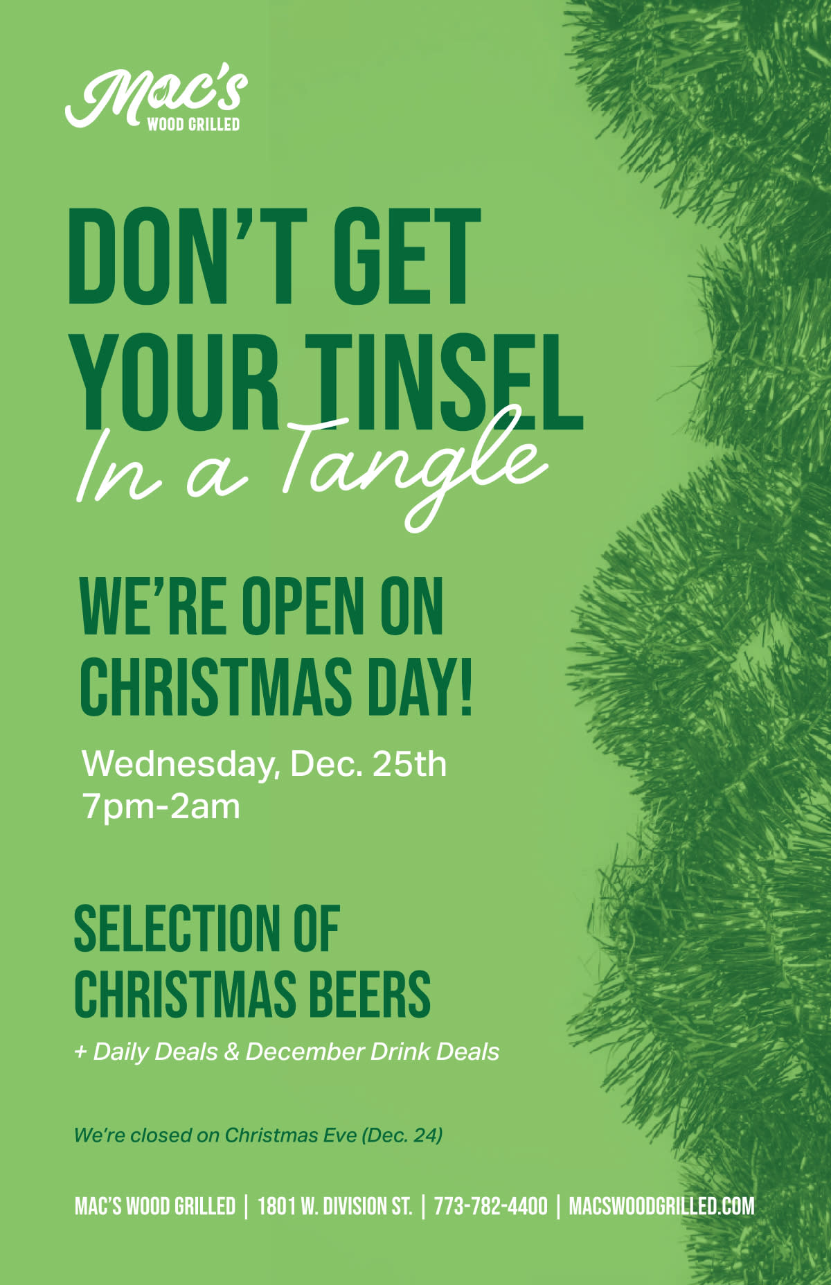 Mac’s Wood Grilled is Open Christmas Day