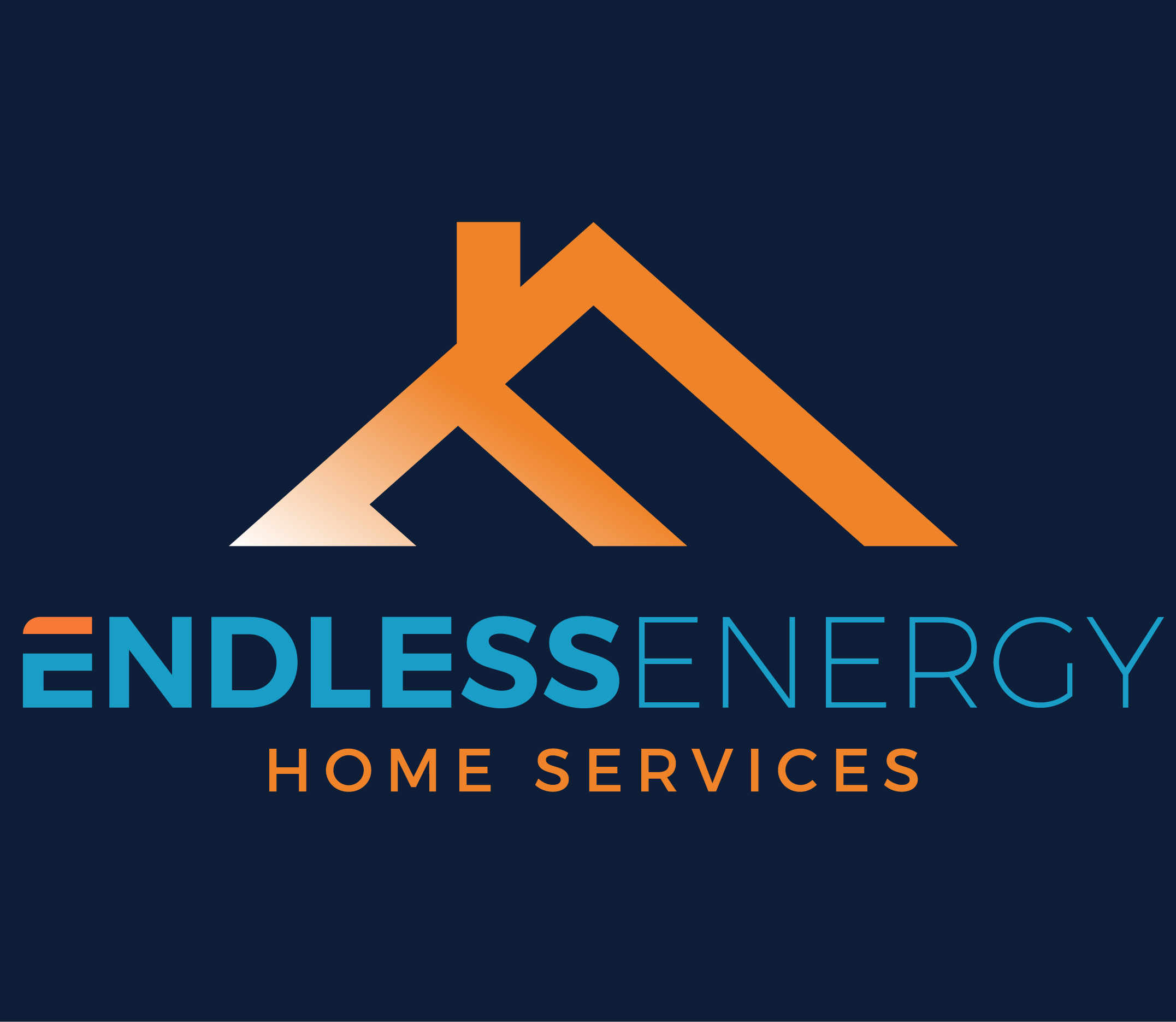 Logo of "Endless Energy" featuring an orange roof design above the company name with colors highlighting heating and cooling