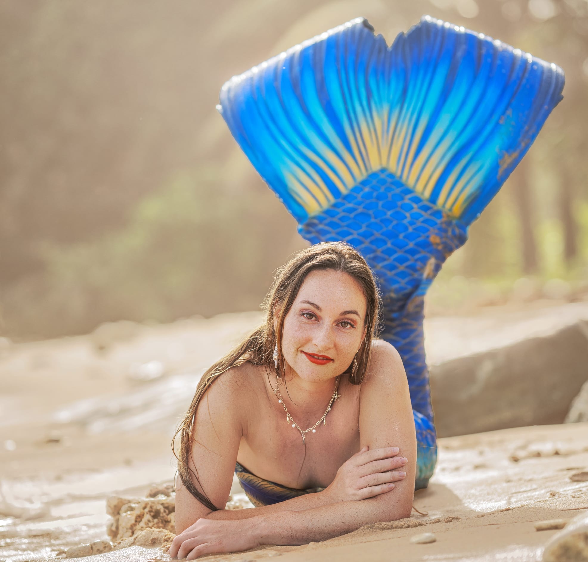 blue mermaid on the beach real silicone mermaid tail