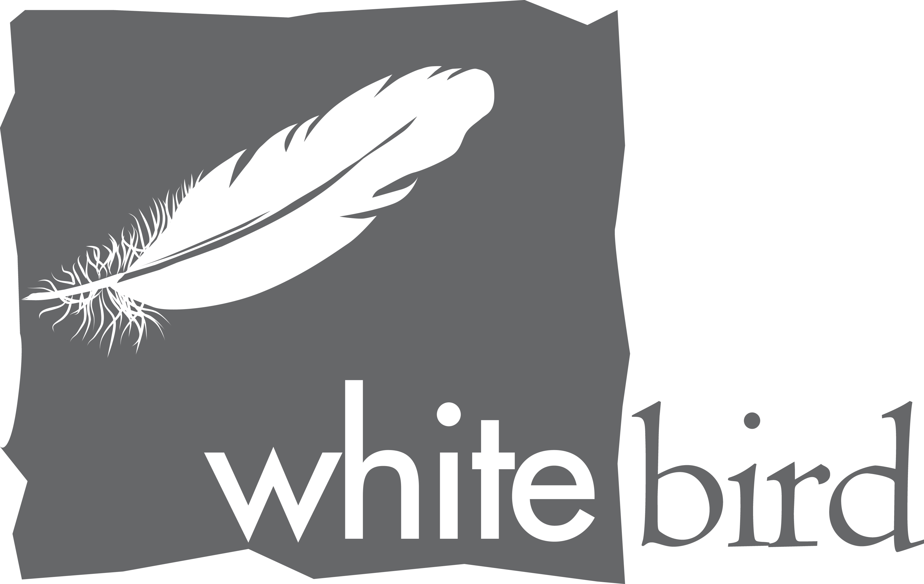 The words "white bird" appear beneath a white feather.