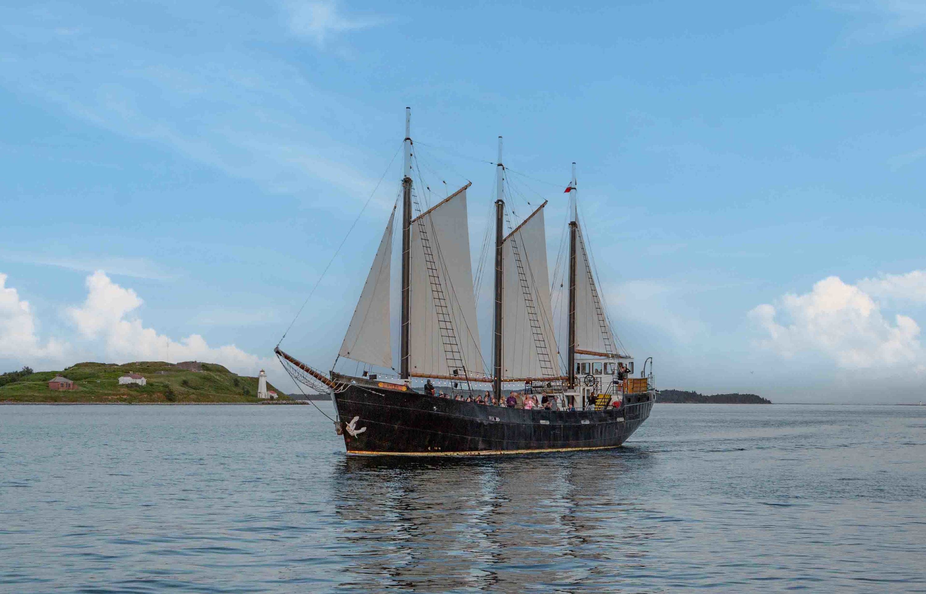 The Tall Ship Silva passes Georges Island while cruising the Halifax Harbour