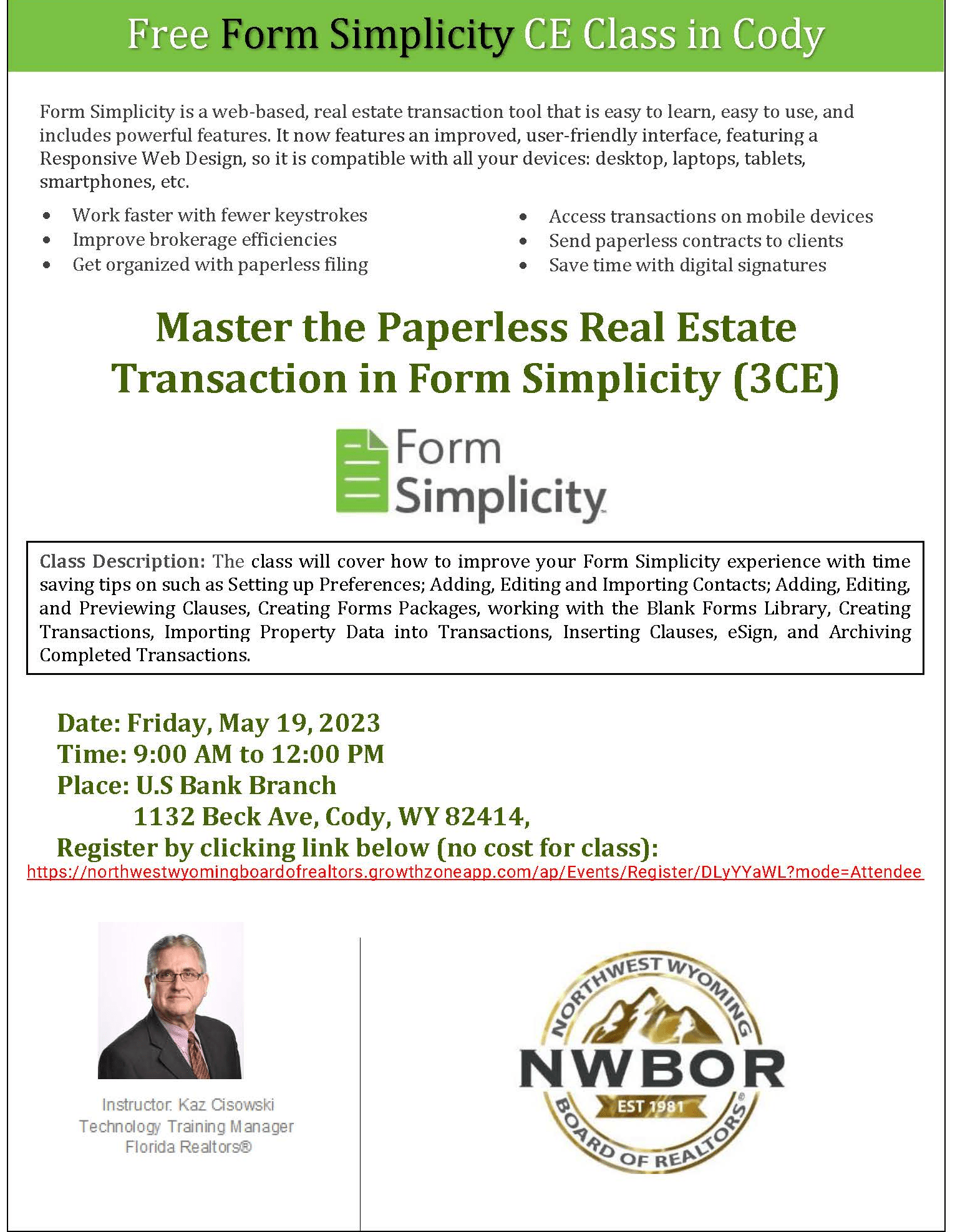 Kaz Cisowski Form Simplicity Training ─ Northwest Wyoming Board of