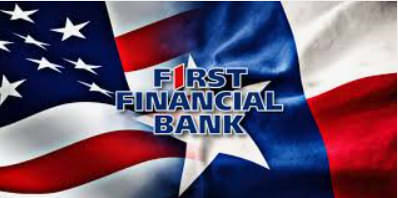 First Financial Bank Logo - American Flag & Texas Flag