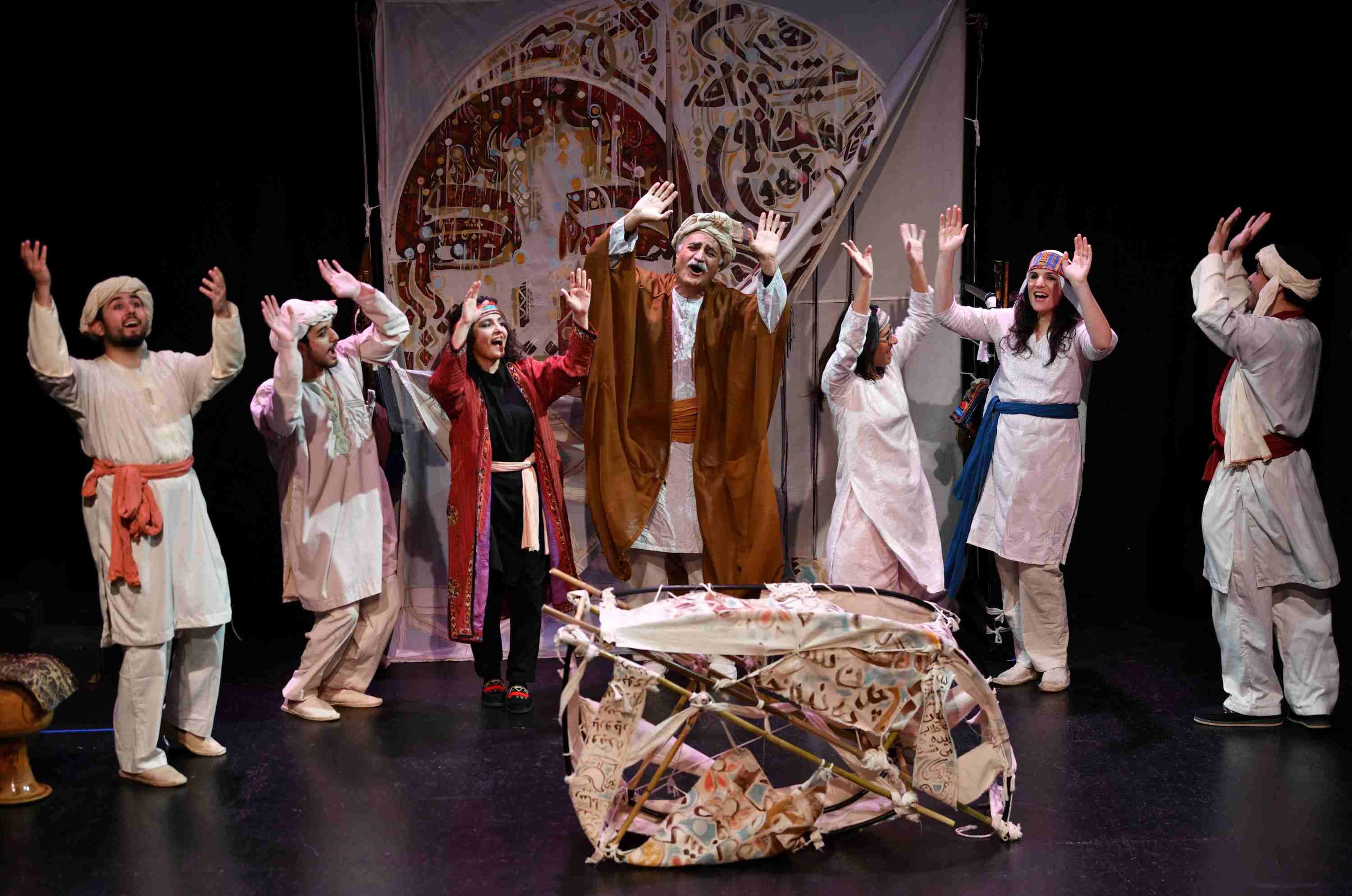 Leili & Majnun ensemble of 7 actors and 2 musians performing the song, Celebration