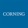 White CORNING on a blue background