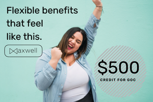 Woman celebrates receiving a $500 to Maxwell.app flexible benefits