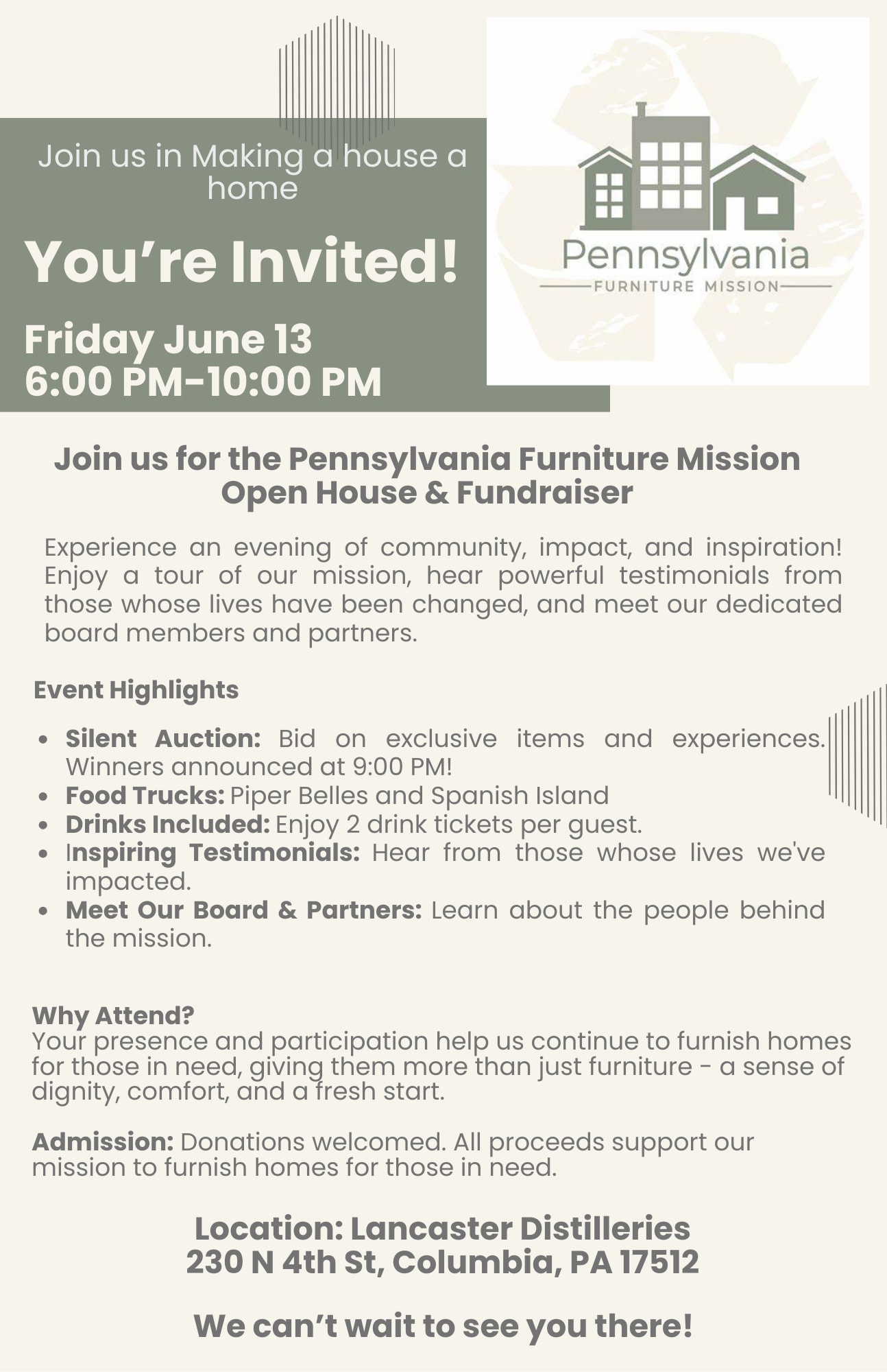 Pennsylvania Furniture Mission Open House & Fundraiser Flyer