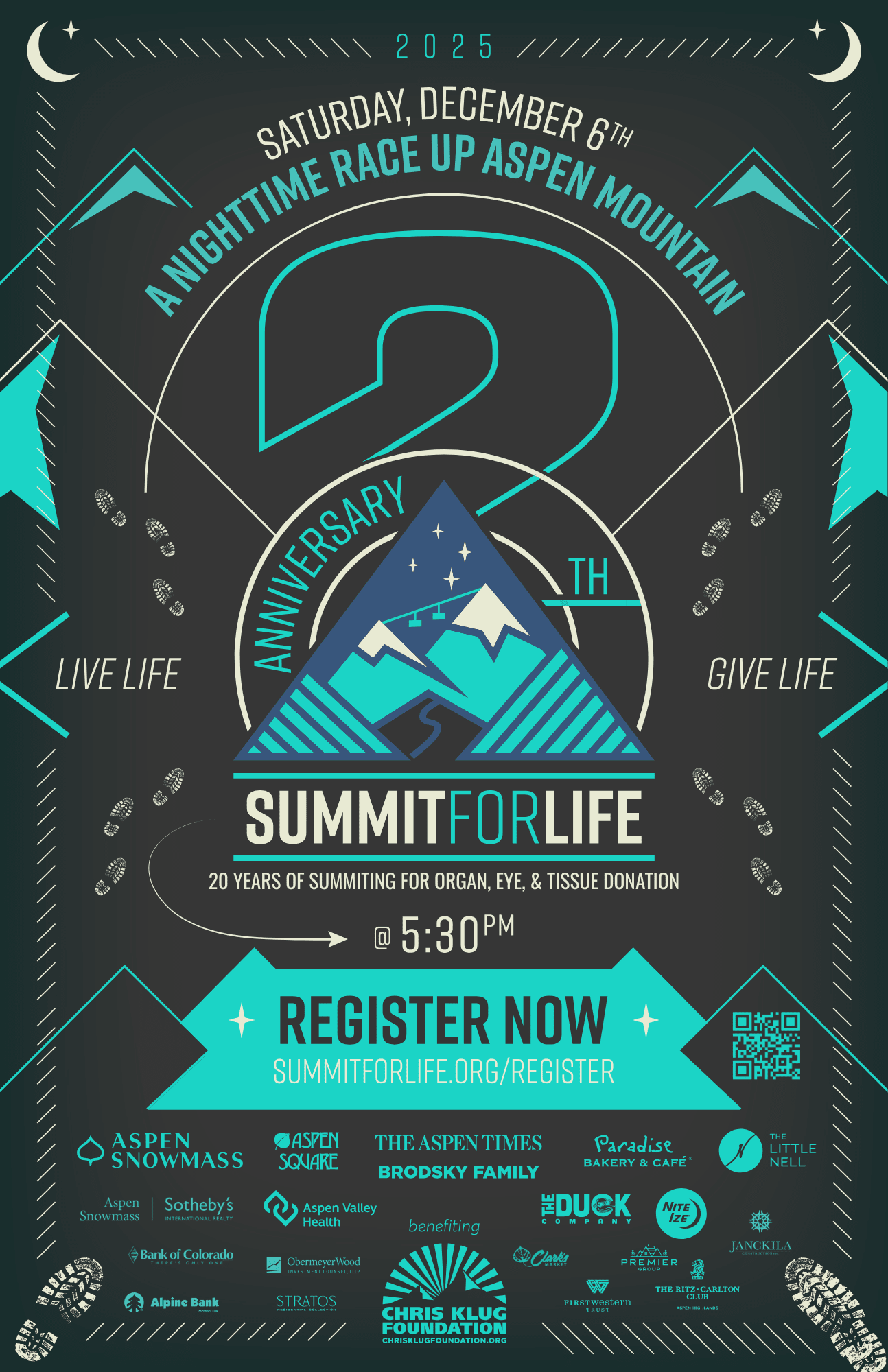 gray and teal poster advertising 20th annual Summit for Life event
