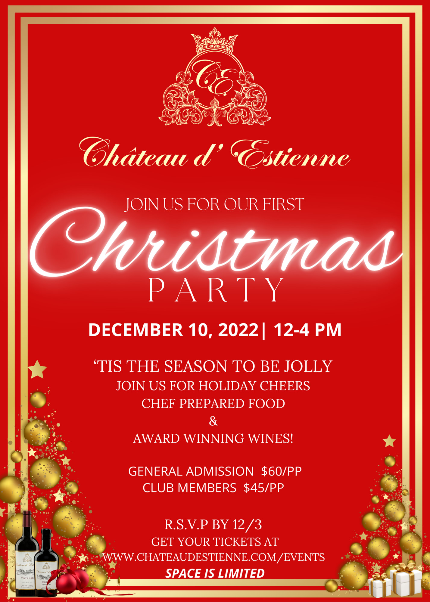 Château d’ Estienne Christmas Party. Www.chateaudestienne.com/events