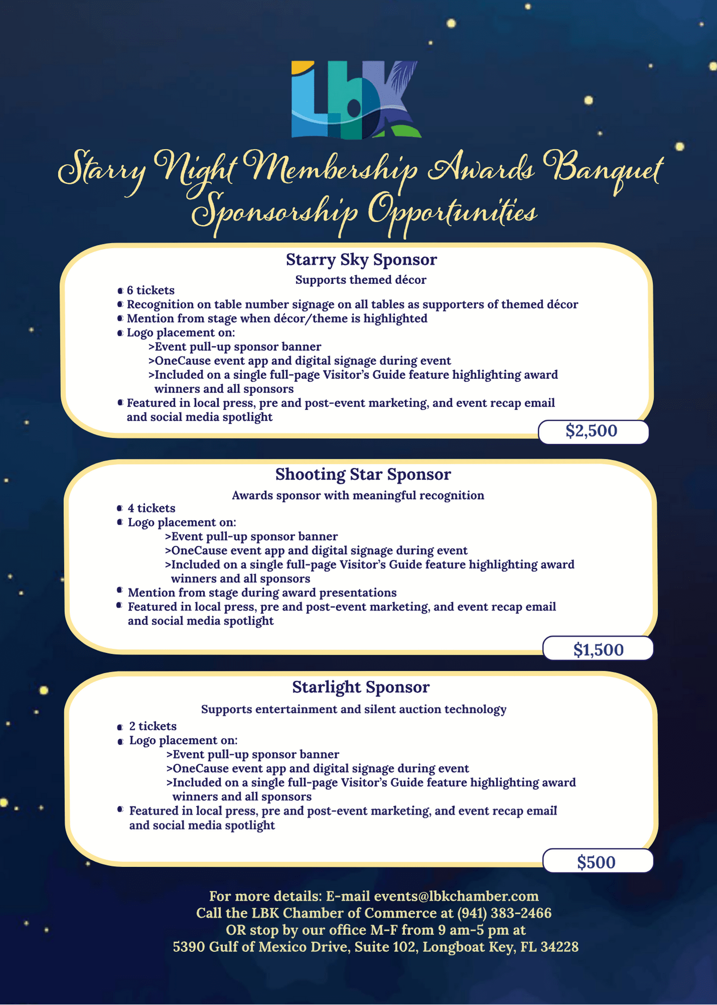 Starry Night Membership Award Banquet Sponsorship Opportunities