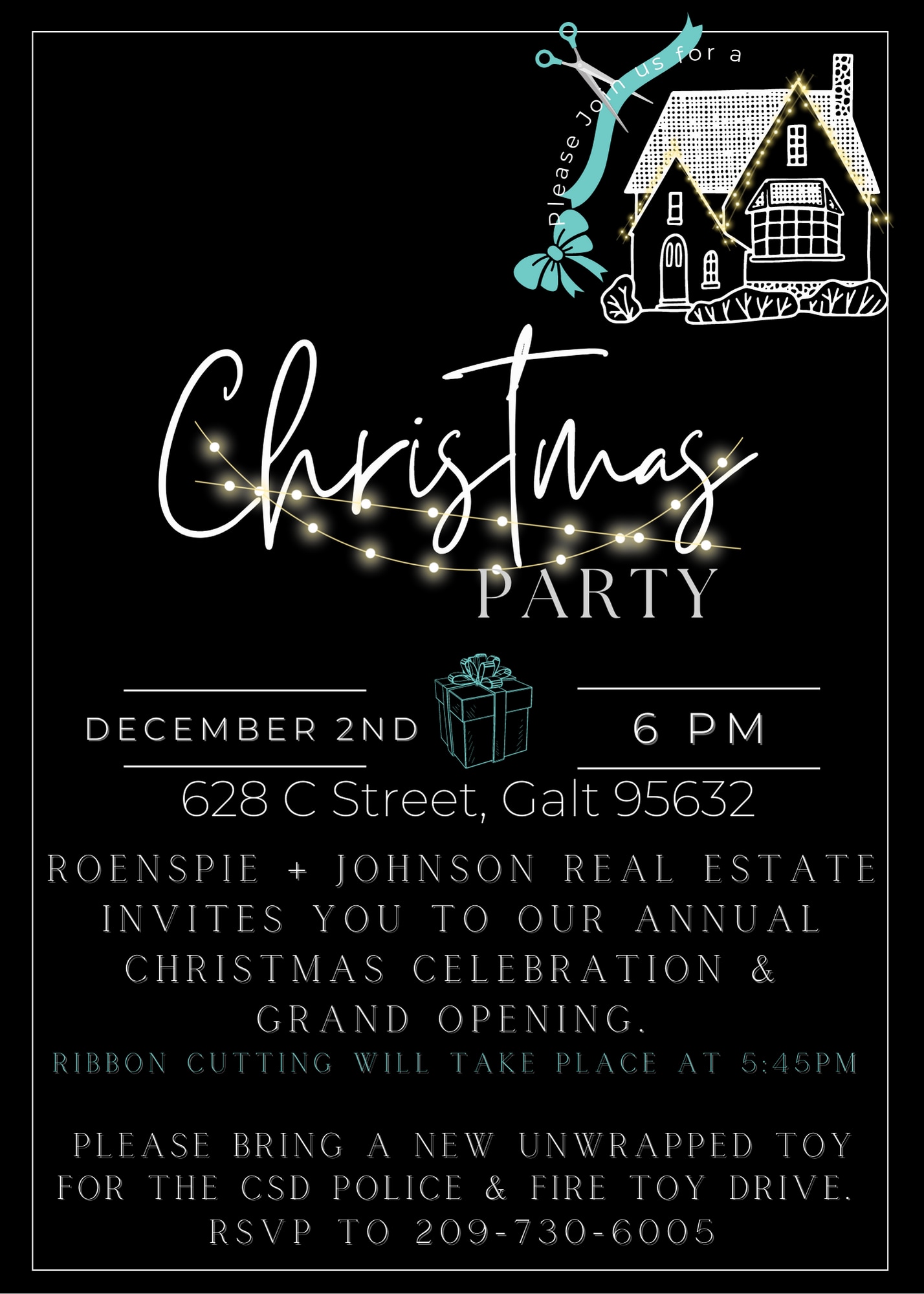 Ribbon cutting flyer, grand opening & ribbon cutting, Fri, 12/2/2022, 5:45 - 6pm, 628 C St, Galt, CA