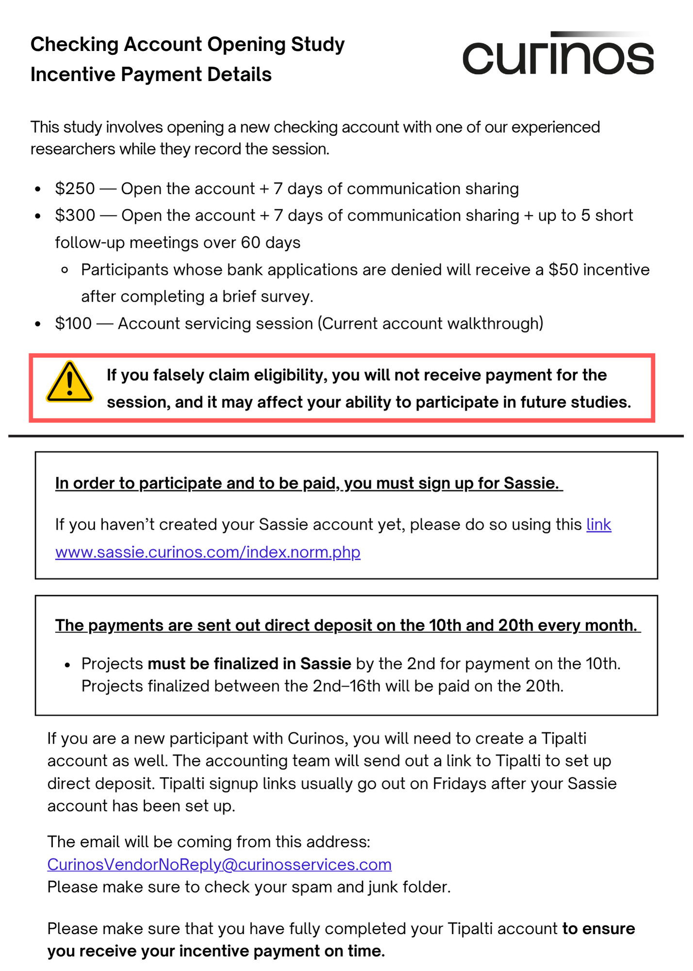 Checking UX Study Incentive Details