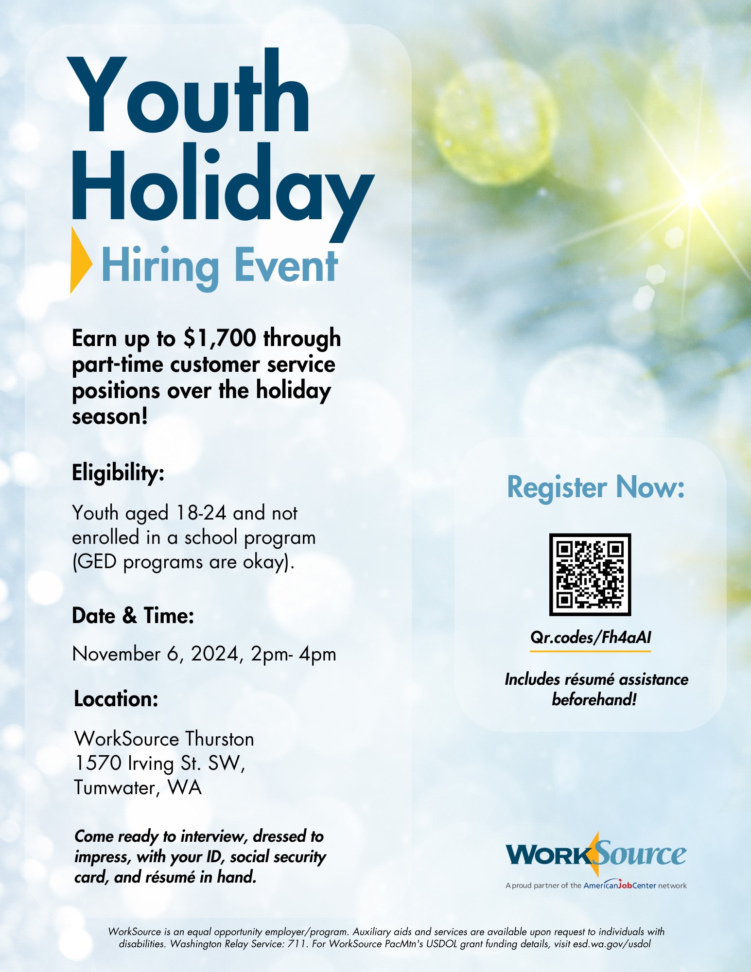 WorkSource Thurston Youth Holiday Hiring Event
