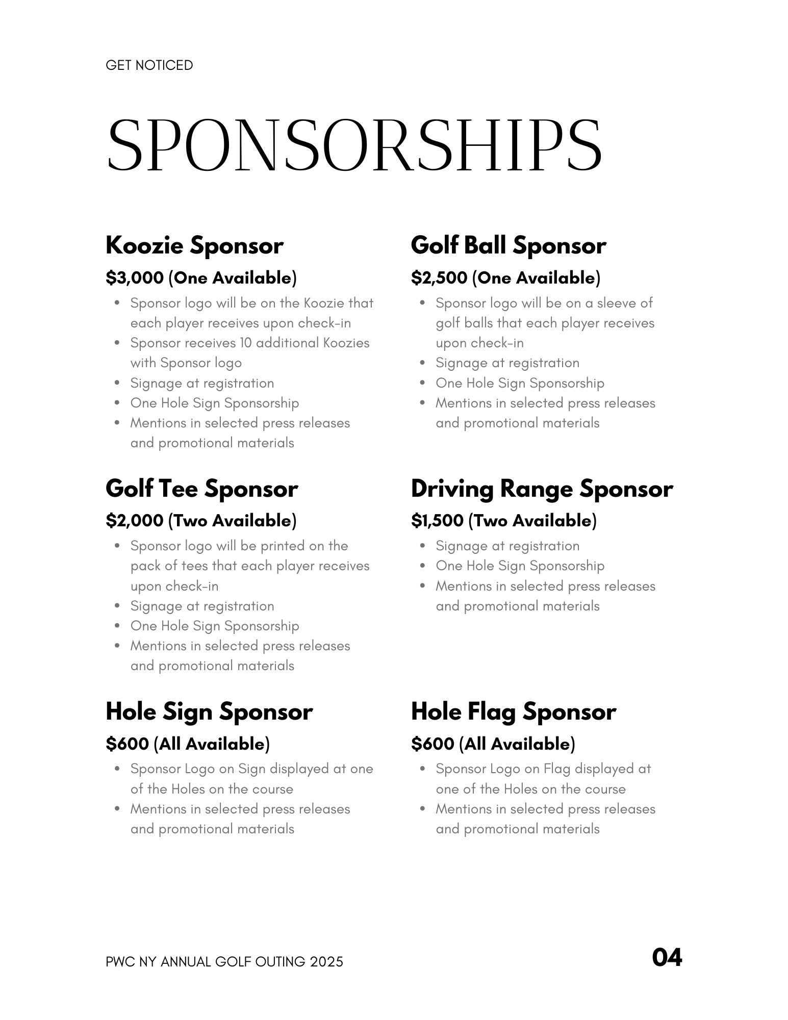Annual Golf Outing Sponsor Packet