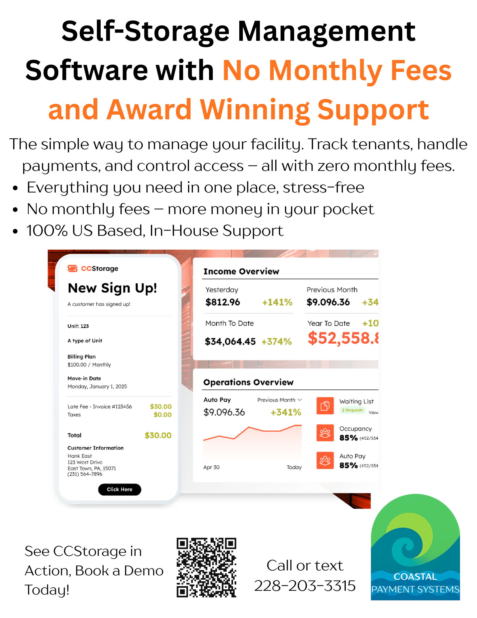 Self Storage Management Software flyer from Coastal Payment Systems
