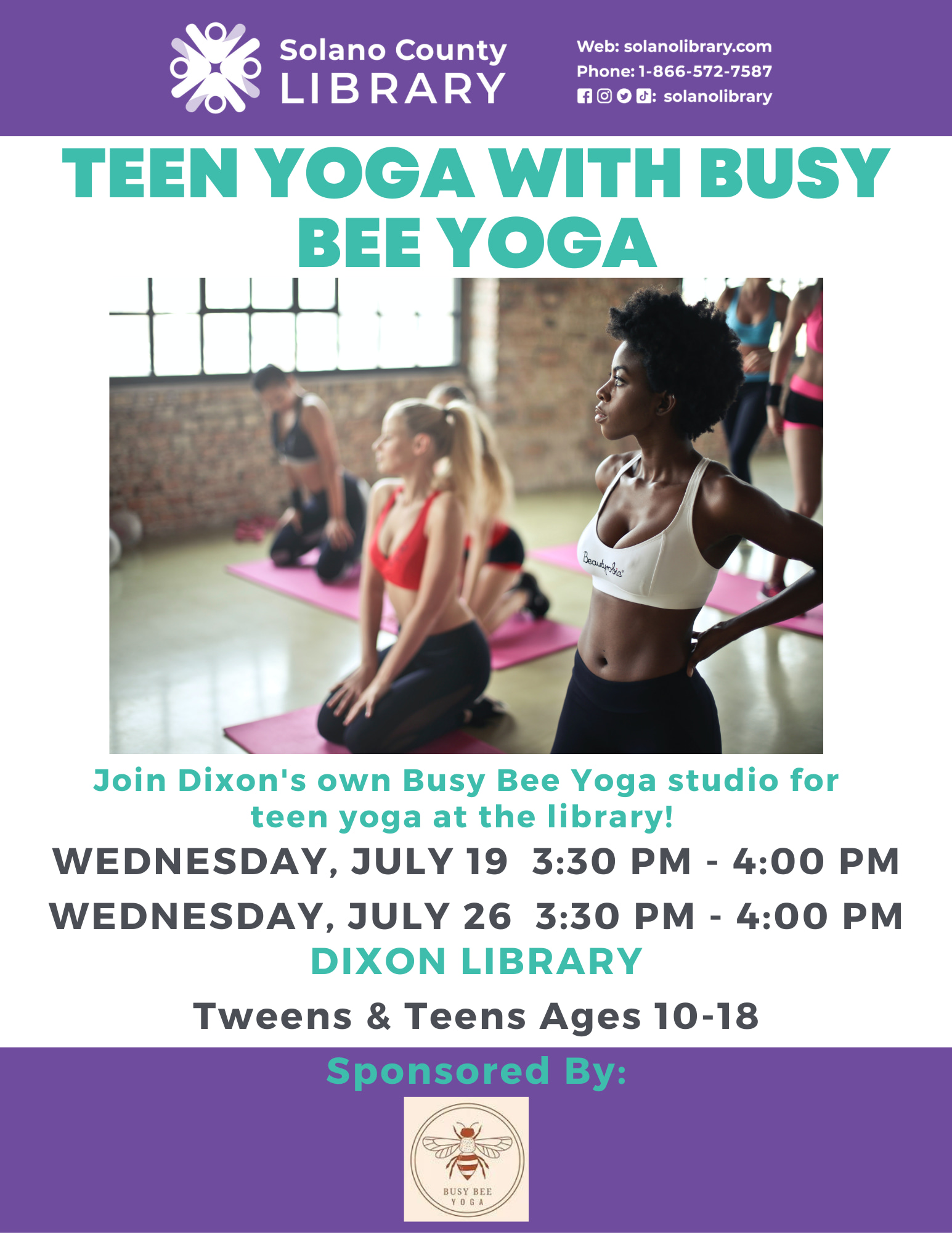 Teen Yoga with Busy Bee Yoga Dixon Chamber of Commerce