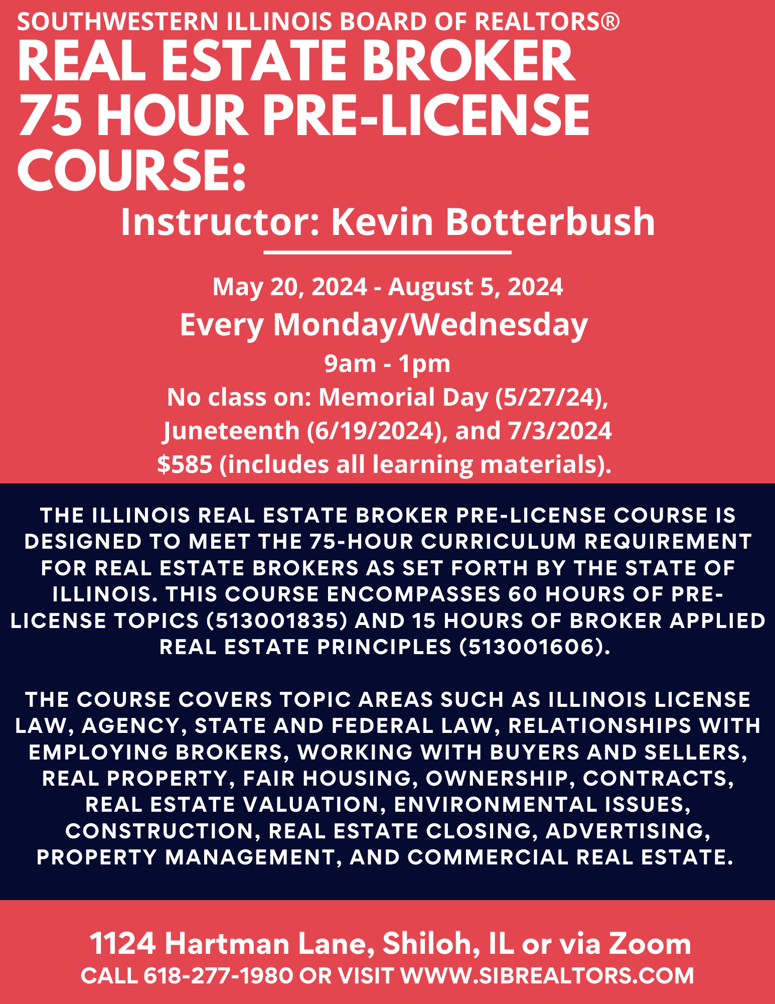 75 Hour Broker PreLicense Course Southwestern Illinois Board of 75 Hour Broker PreLicense Course Southwestern Illinois Board of