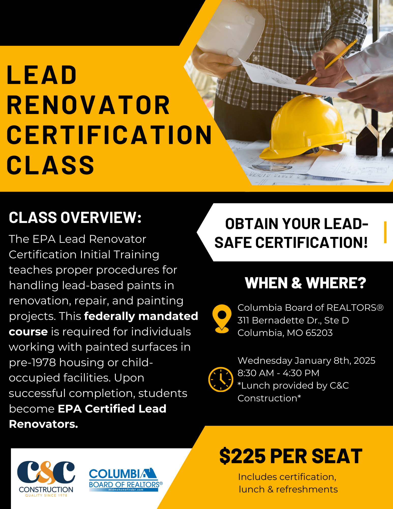 Lead Renovator Certification Columbia Board Of REALTORS® CBOR Lead Renovator Certification Columbia Board Of REALTORS® CBOR