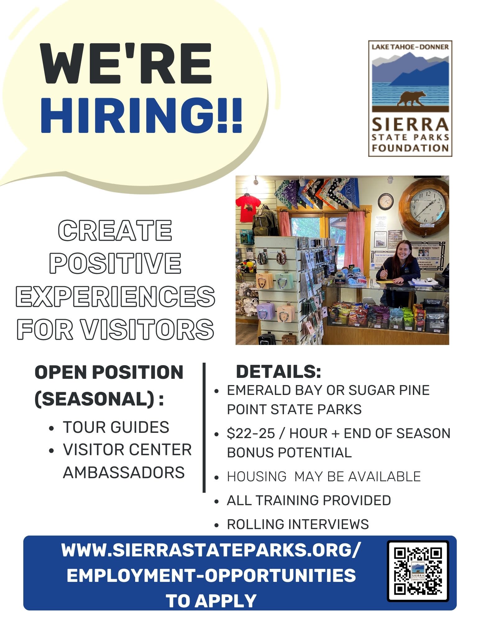 Sierra State Parks Foundation is hiring Visitor Center Ambassadors