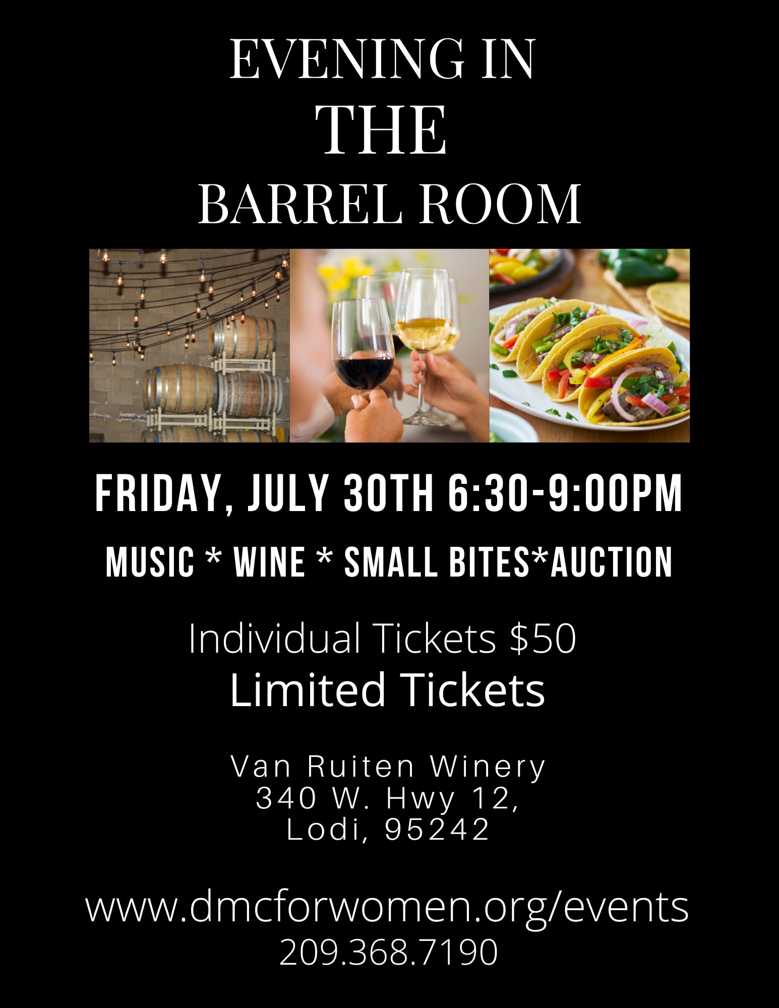 Evening in the Barrel Room flyer: fundraiser for Directions Medical Clinic - July 30, 2021, 6:30 - 9:00 pm