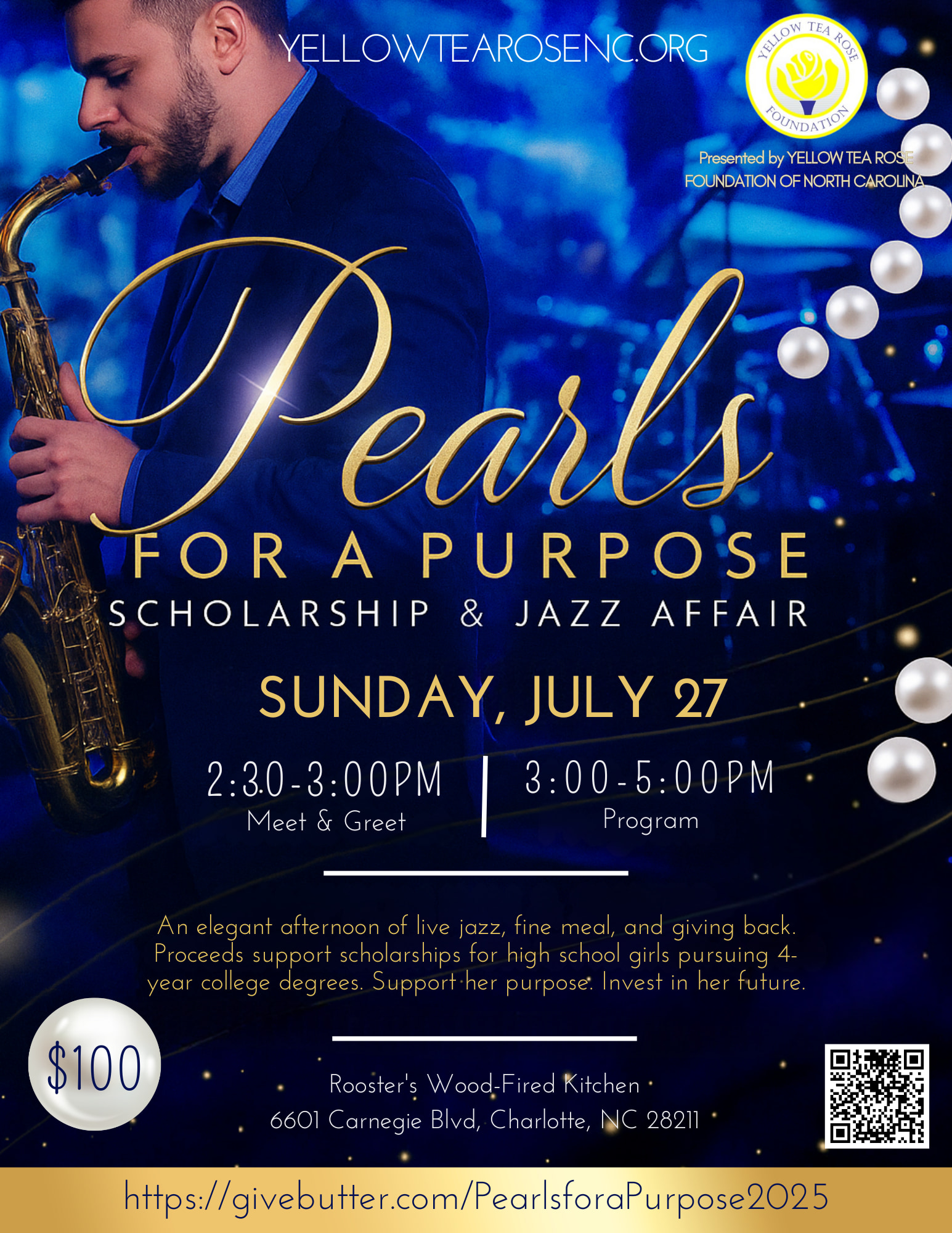 Yellow Tea Rose Foundation of NC Hosts “Pearls for a Purpose Jazz Affair” to Raise Scholarship Funds for Young Women