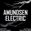 Black background with lightning flashing across from left and right sides with Amundsen Electric  centered in big letters
