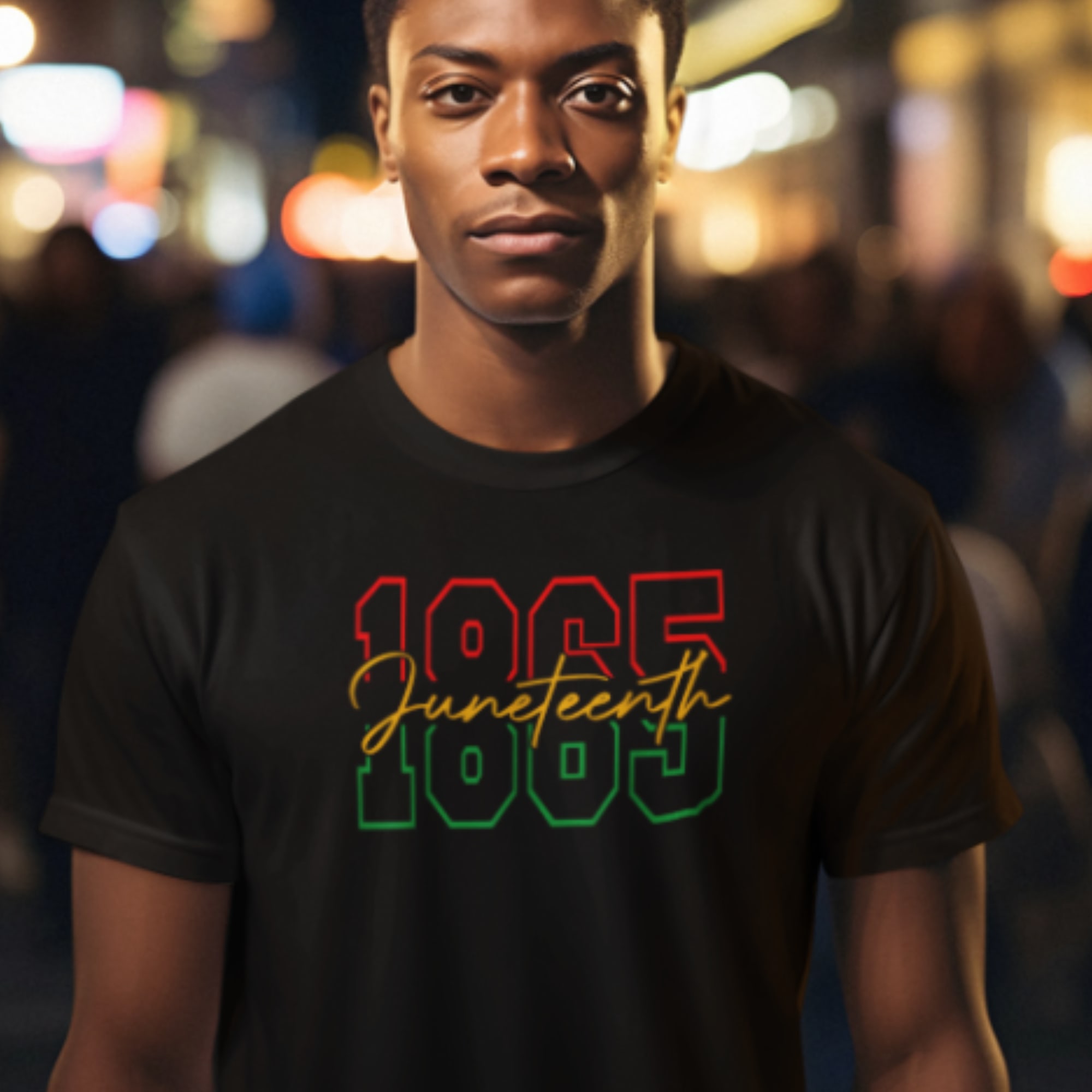 AI generated person wearing black Juneteenth tee