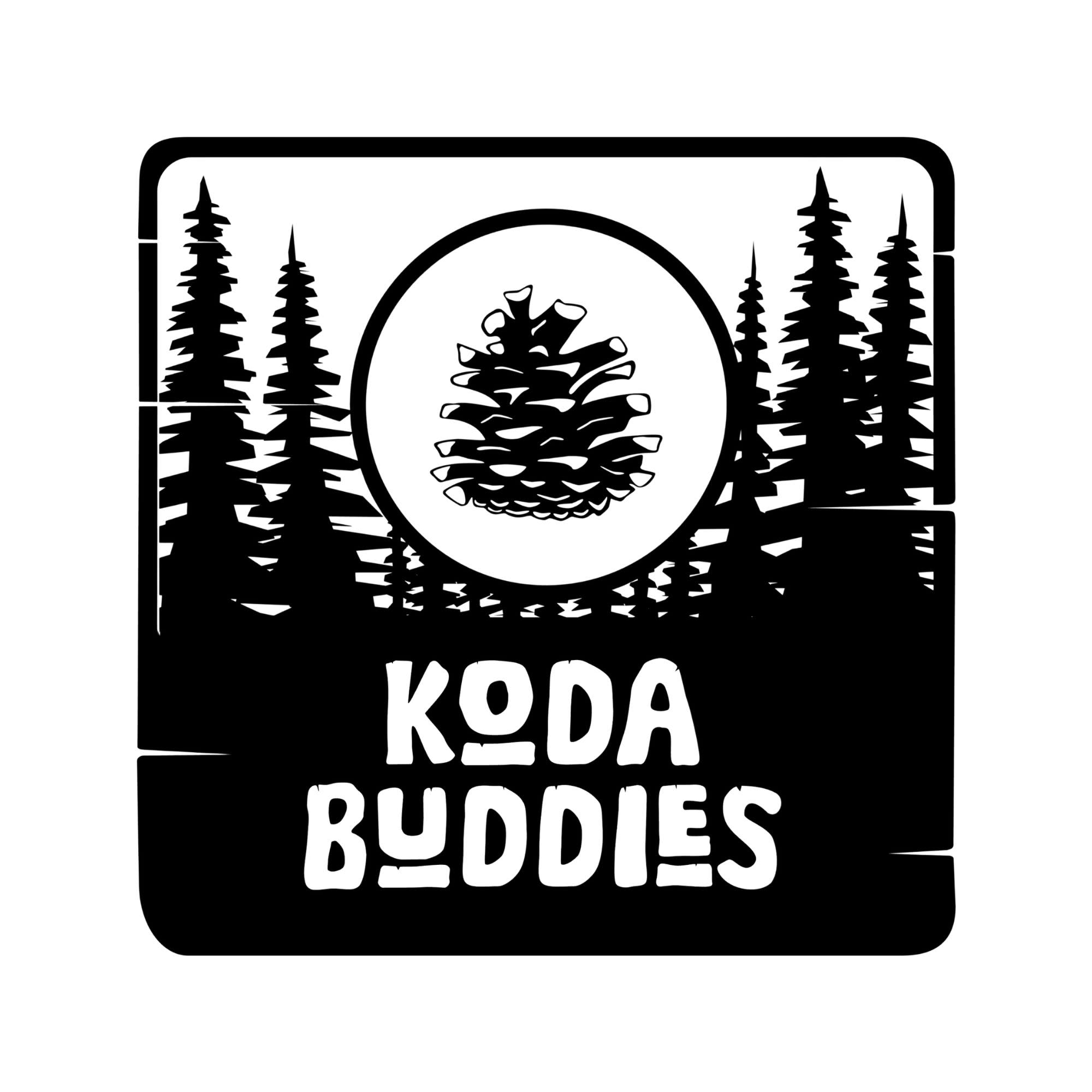 Black and white Koda Buddies logo with bold block lettering.