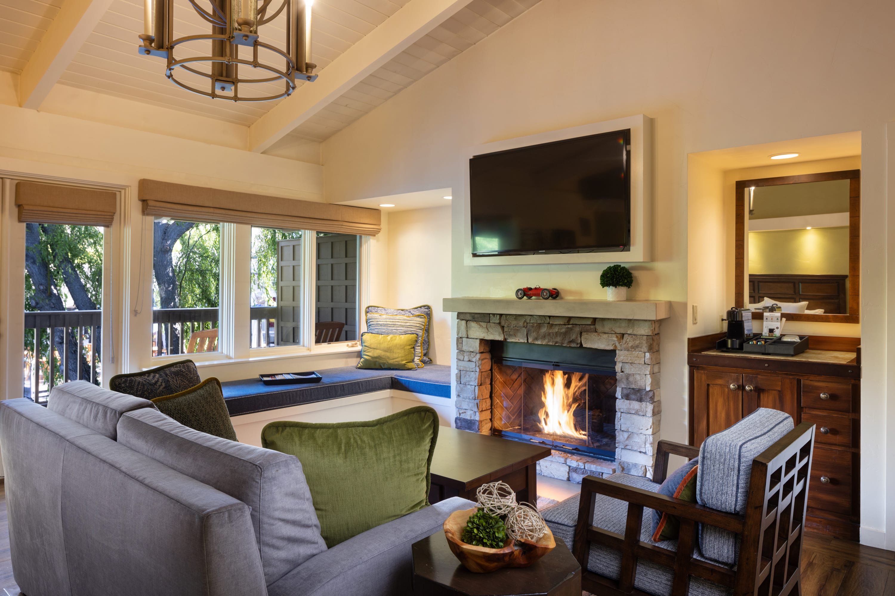 guest room with fireplace