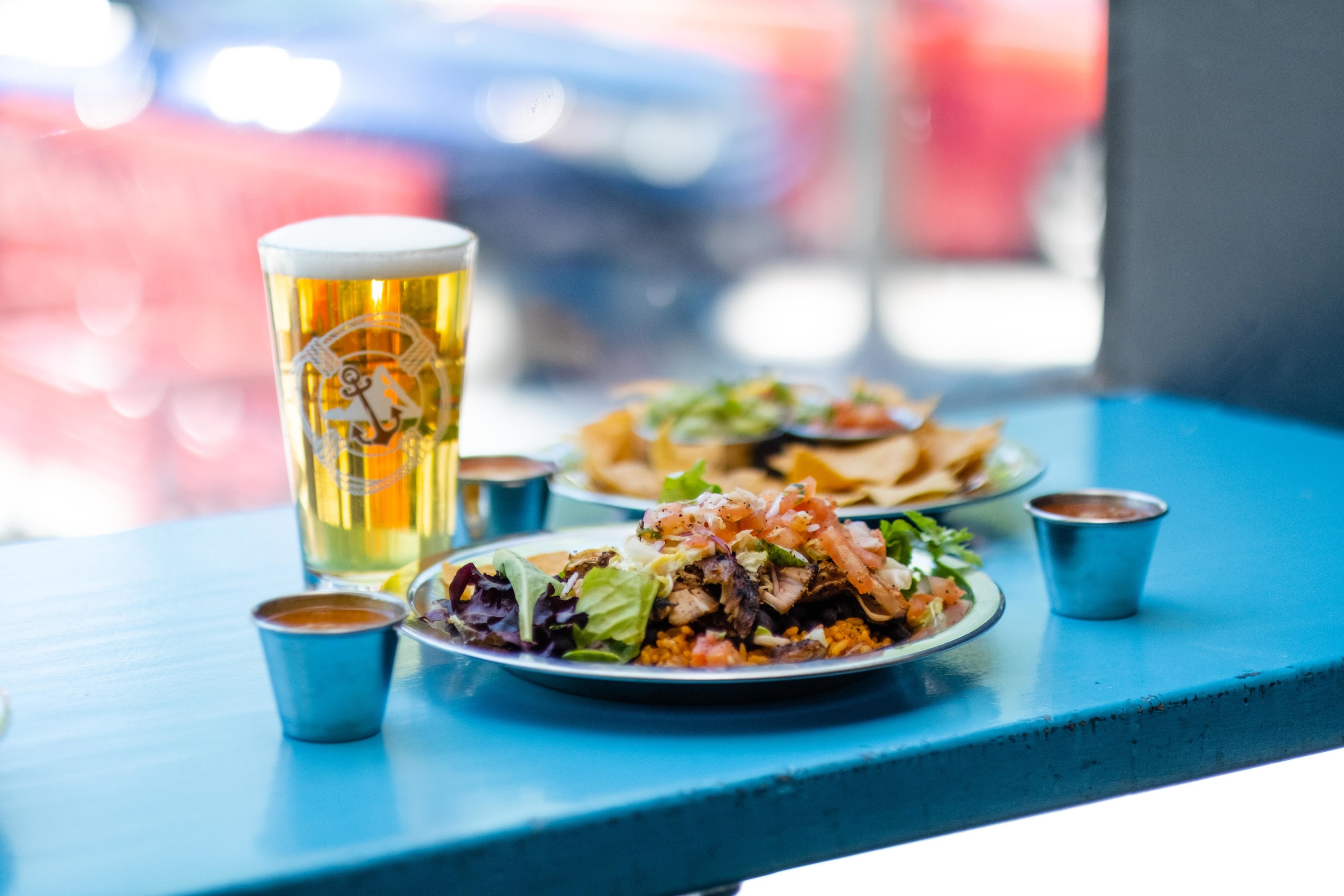 Salad, Chips & Salsa, and Beer at Dos Amigos Burritos