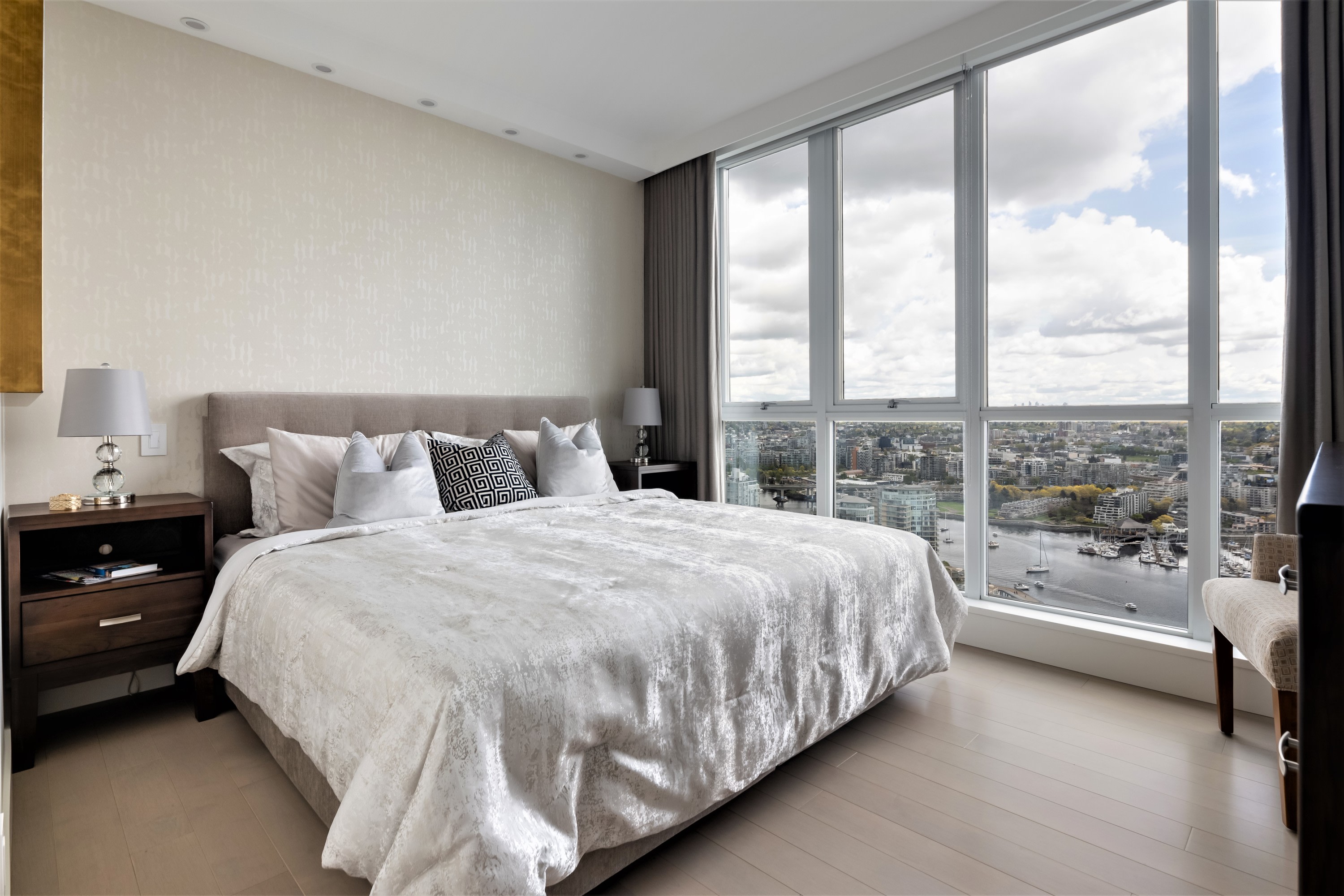 bedroom-renovation-textured-wallpaper-laminated-flooring-light-design