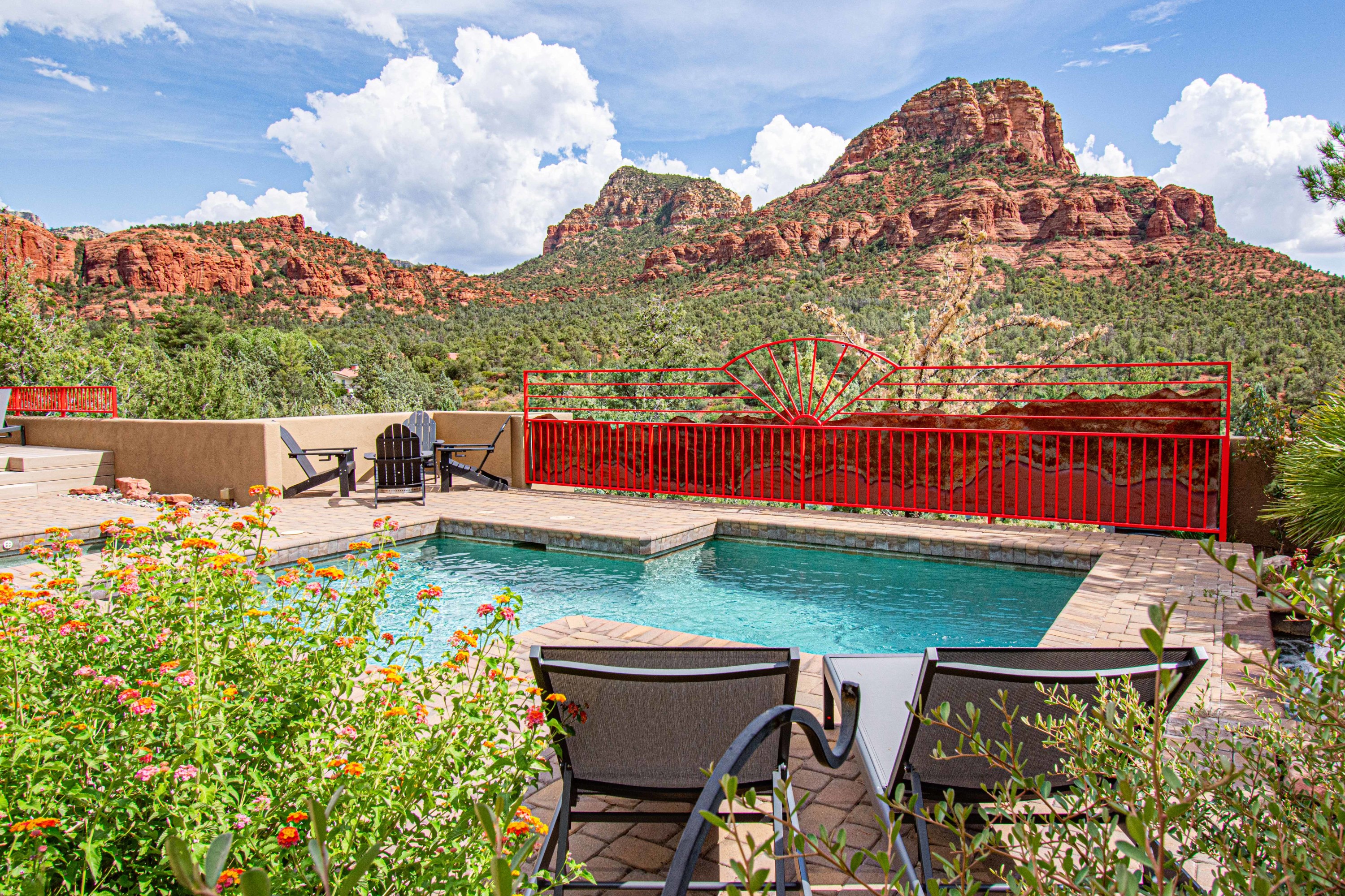 Private Sedona vacation rental pool with red rock mountain views and gorgeous landscape